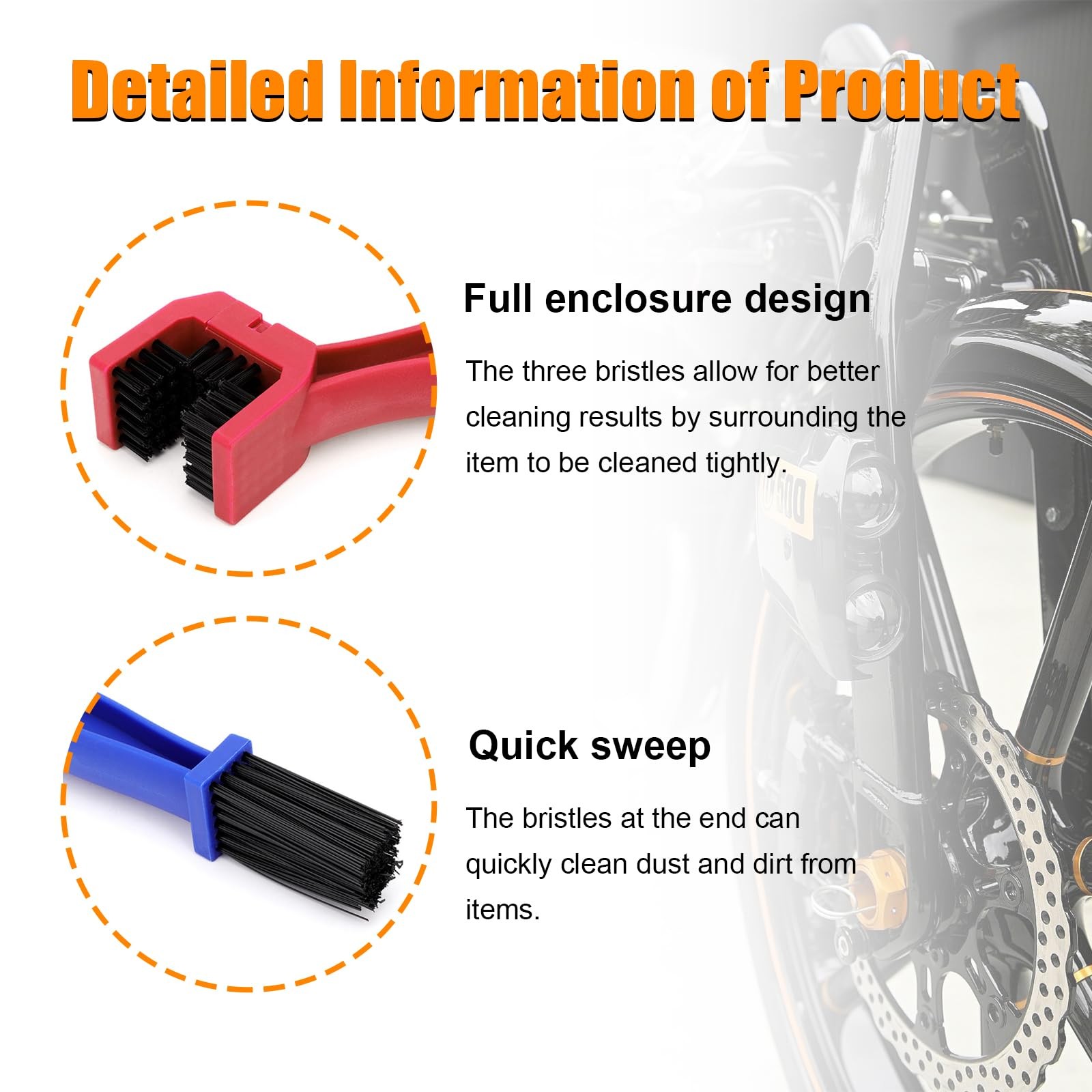 2 Pcs Motorcycle Chain Washer Bike Chain Scrubbing Brush Two Head Cleaning Brush
