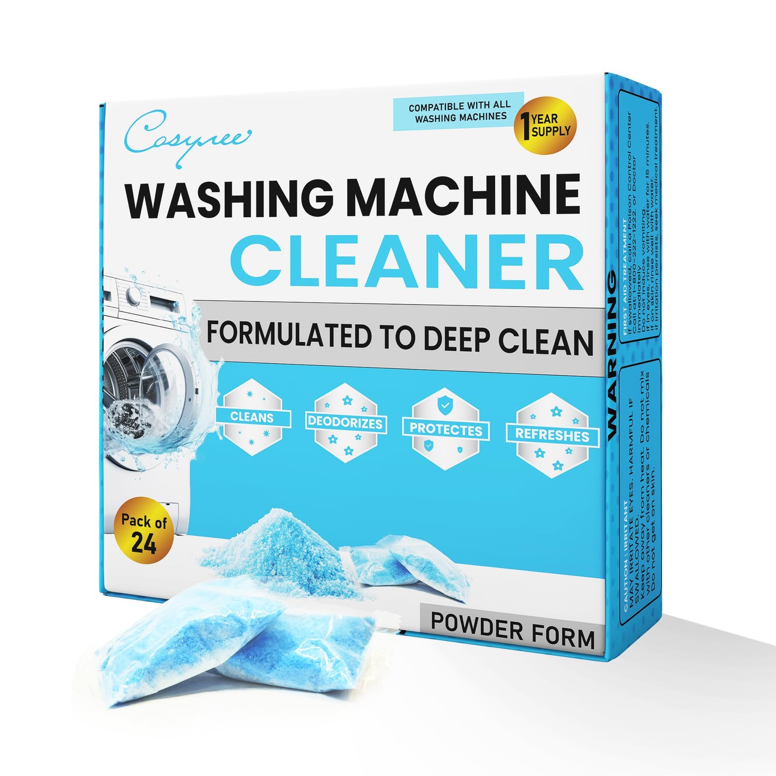 Washing Machine Cleaner Powder, 1Year Supply 24 Packs for Front & Top Load Wa…