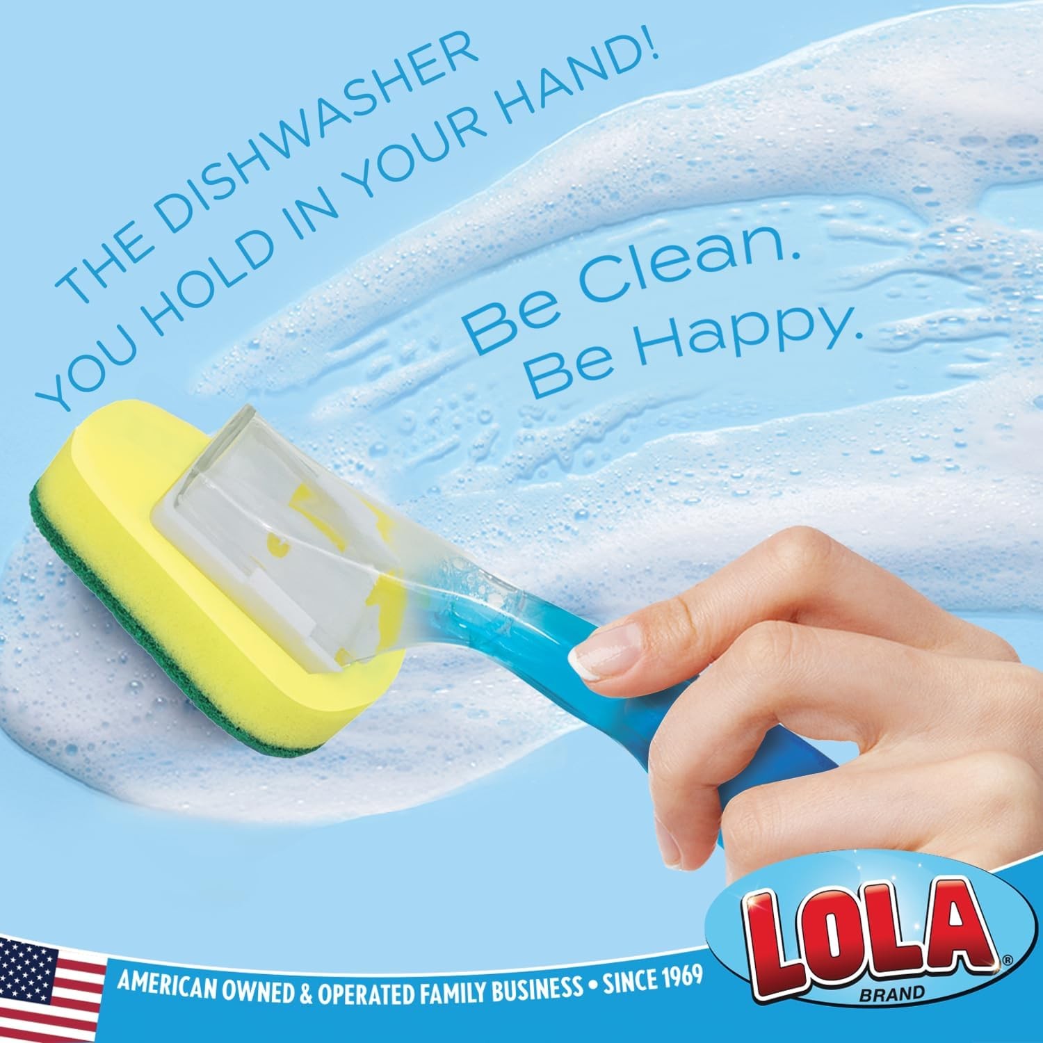 LOLA Dish Brush w/Soap Dispenser Wand, 1 Brush w/Head & 6 Refills, Absorbent Spo