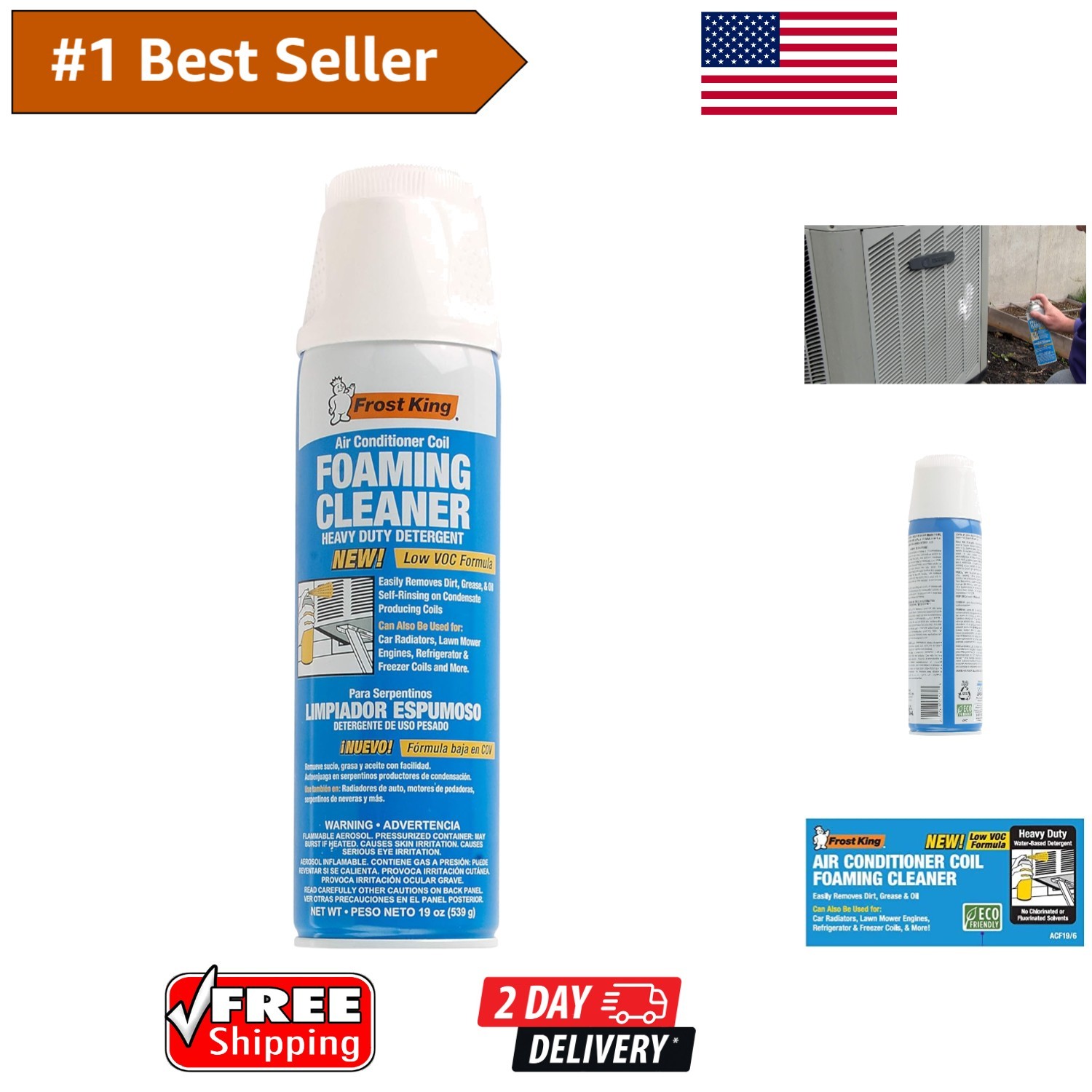 19oz Frost King Foam Coil Cleaner – No Rinse, Deodorizes with Lemon Fragrance