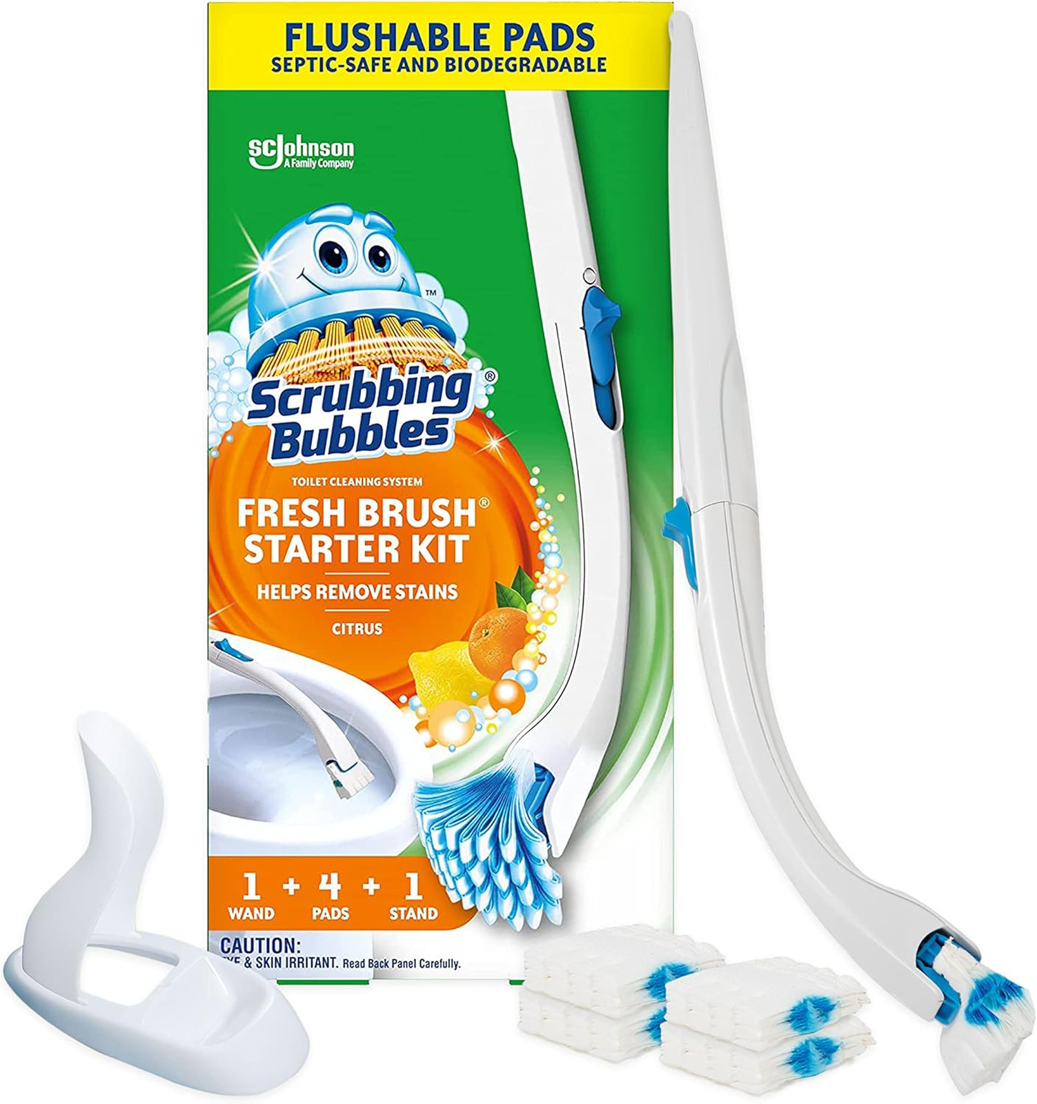 Toilet Bowl Cleaning System with Disposable Cleaner Refill Pads, Scrubbing