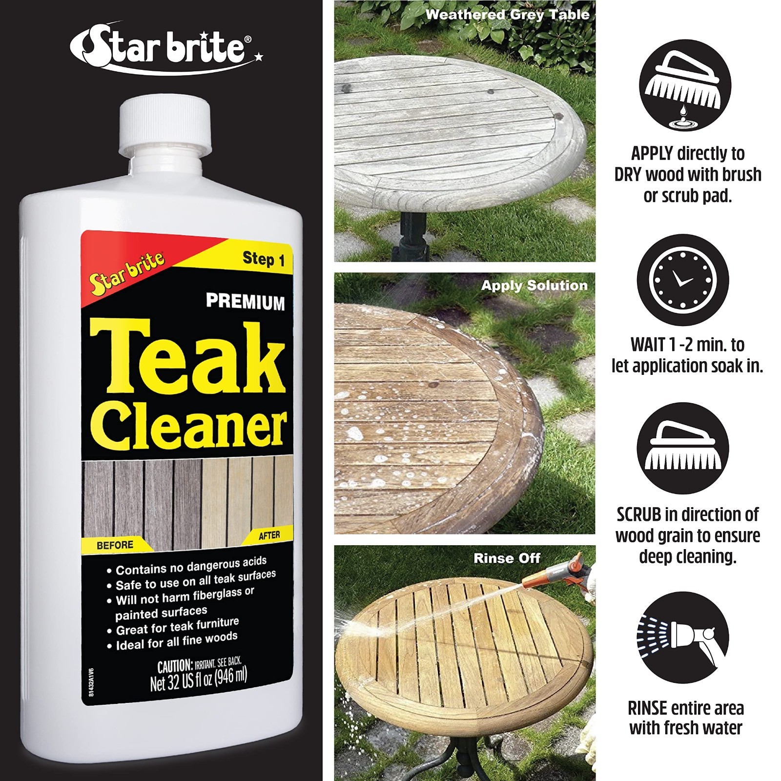 Teak Cleaner for Furniture – Restore & Renew Weathered Gray Teak & Fine Woods –
