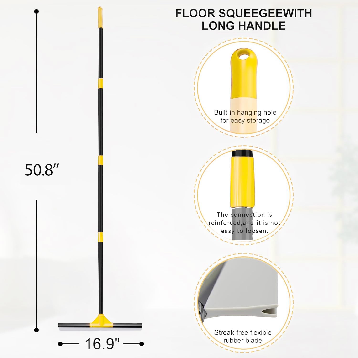 Heavy Duty Floor Squeegee with 50.8″ Metal Long Handle for Concrete, Tile, Ba…
