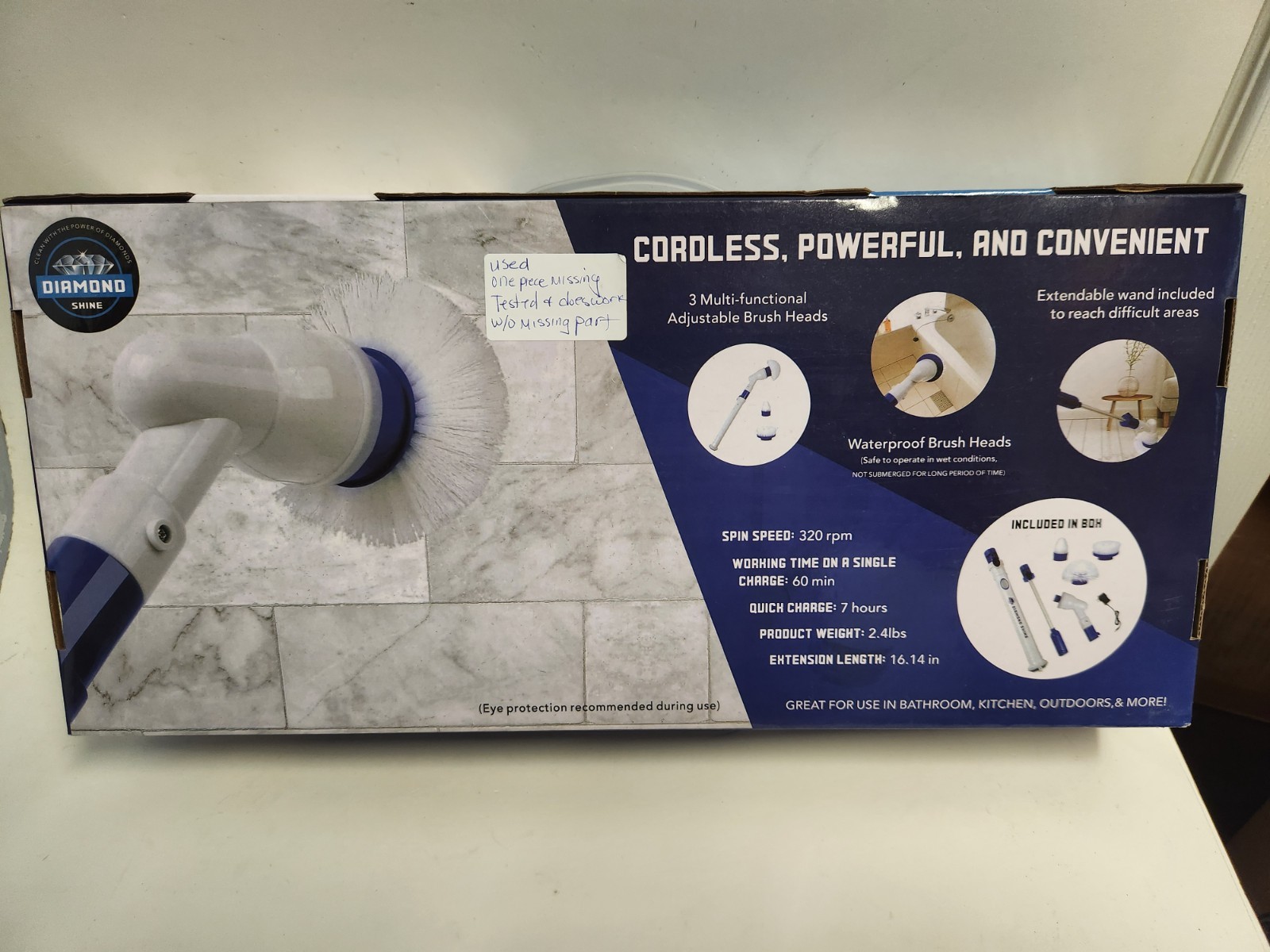 Diamond Shine Rechargeable Electric Turbo Brush Cordless Spin Scrubber Broken