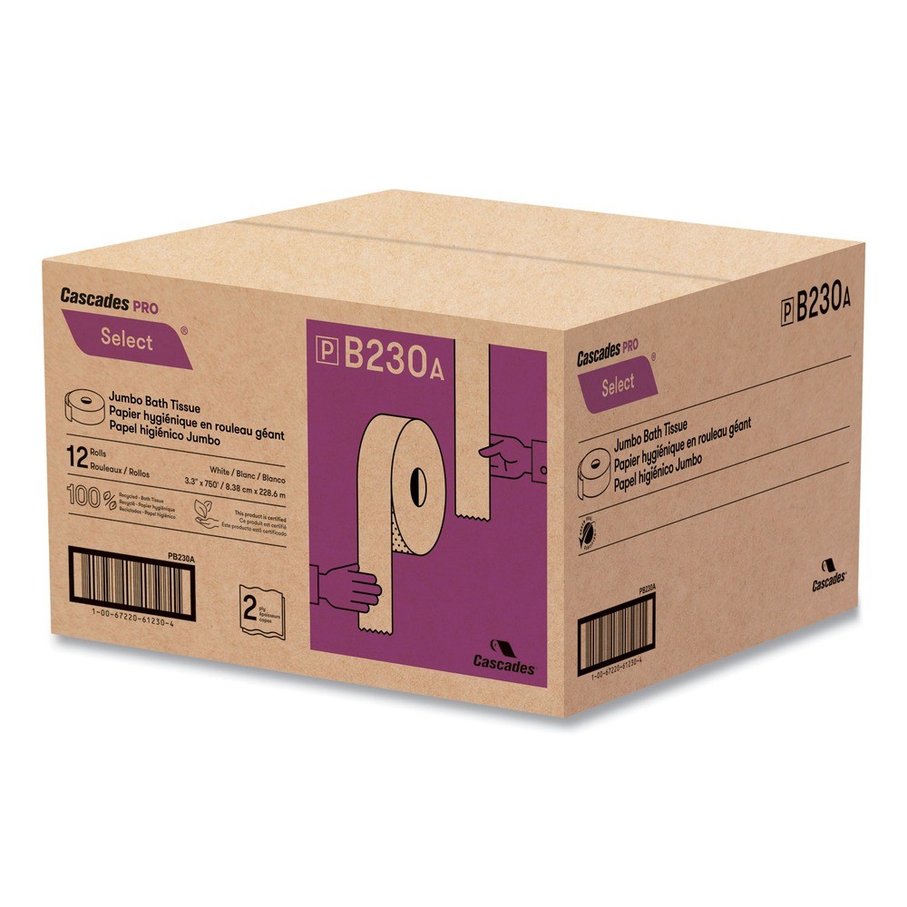 Cascades PRO B230 2-Ply 3.3″ x 750′ Select Jumbo Bath Tissue (12/CT) New