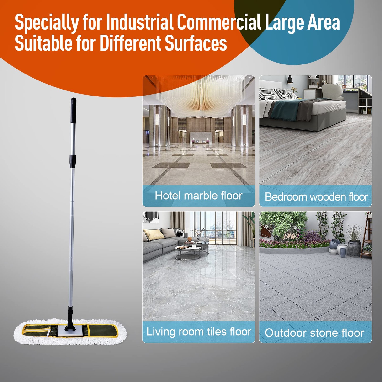 24″ Commercial Dust Mop for Floor Cleaning, Heavy Duty Floor Mop with 59” Ext…