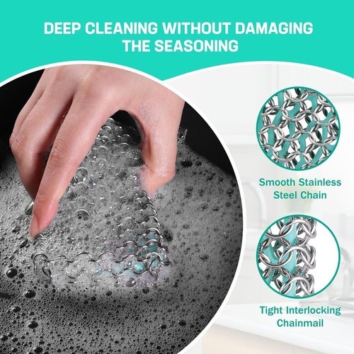 HAUSHOF Cast Iron Scrubber Chainmail Scrubber w/ Silicone Core Cast Iron Cleaner