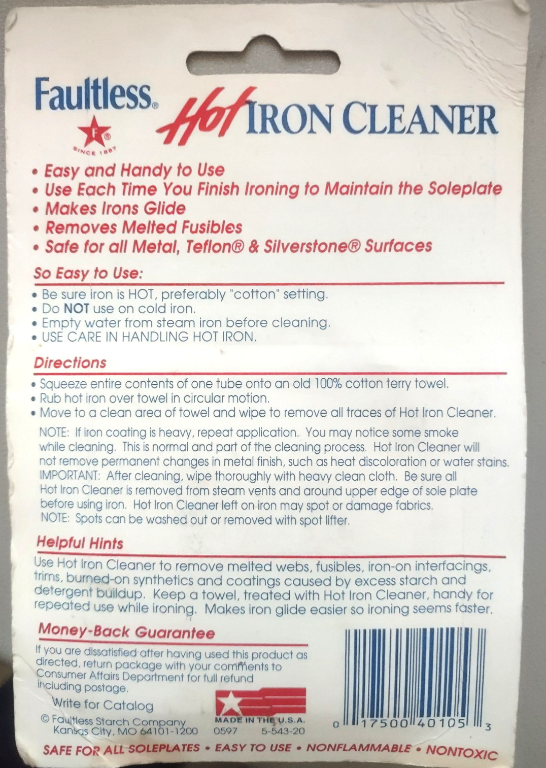 Faultless Hot Iron Cleaner Removes Draggy Coating Cleans While Iron Is Hot