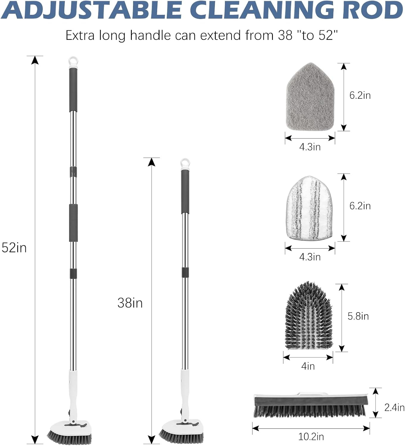 4-In-1 Tile Tub Floor Scrubber with 52-Inch Long Adjustable Handle