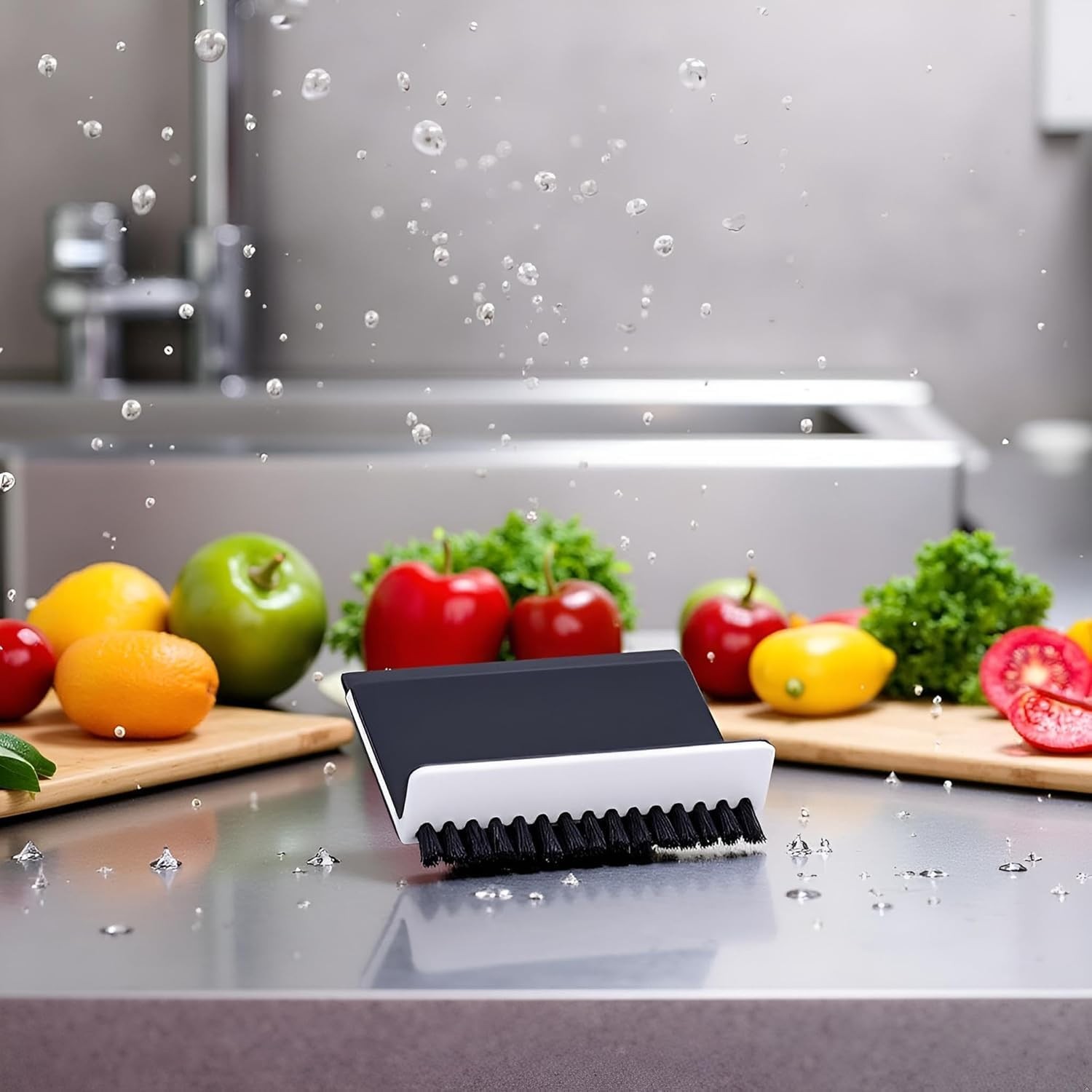 Black Kitchen Sink Squeegee Cleaner Countertop Brush Wiper Vegetable Cleaning…