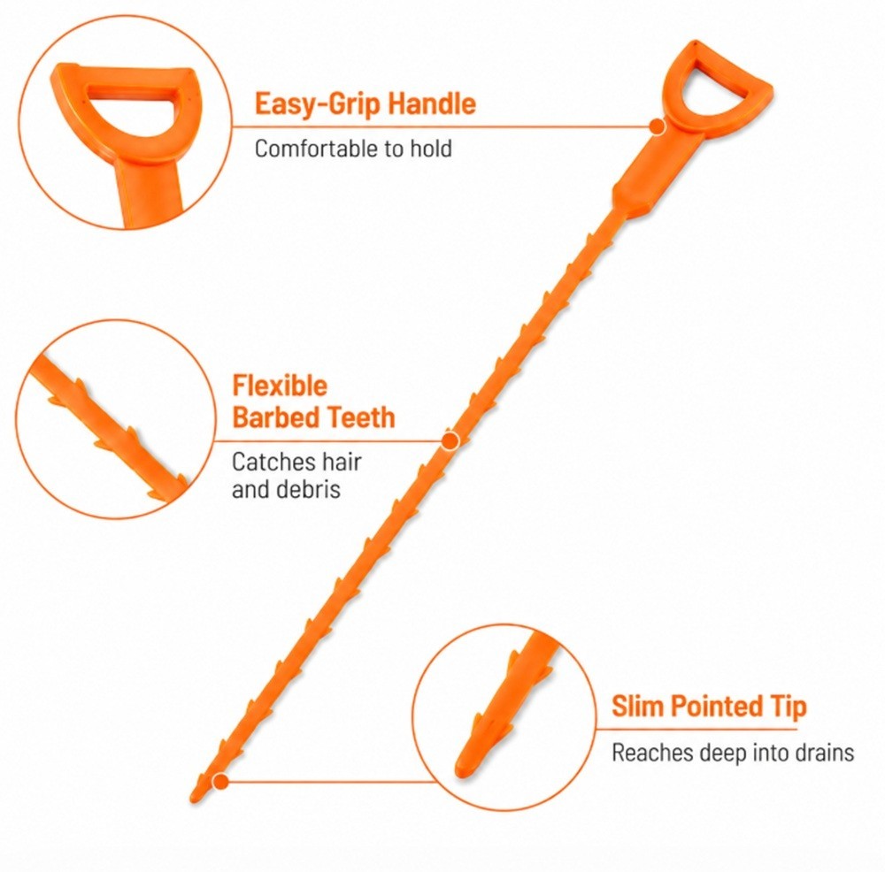 6Pcs 25 Inch Hair Drain Cleaner Tool Set -Snake Drain Clog Remover for Sink Tube