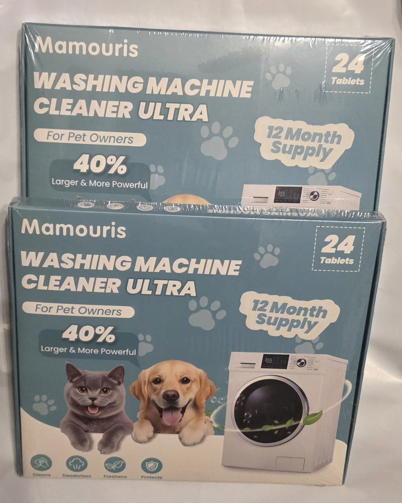 2Packs Mamouris Washing Machine Cleaner Tablets 24ct, Fresh Scent For Pet Owners