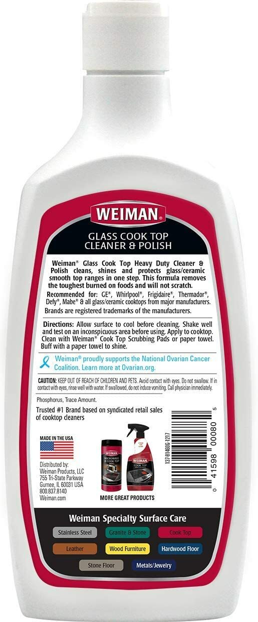 Weiman No Scratch Induction Glass Ceramic Stove Cooktop Cleaner & Polish, 20 oz