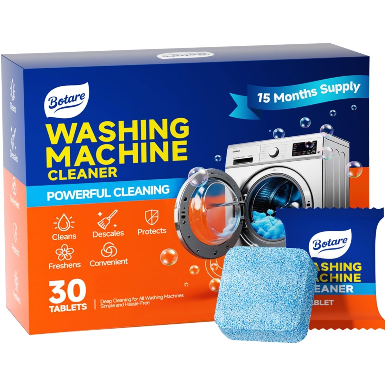 Washing Machine Cleaner tablets, 30 Count – 15 Supply, Deep Cleaning Deodori…