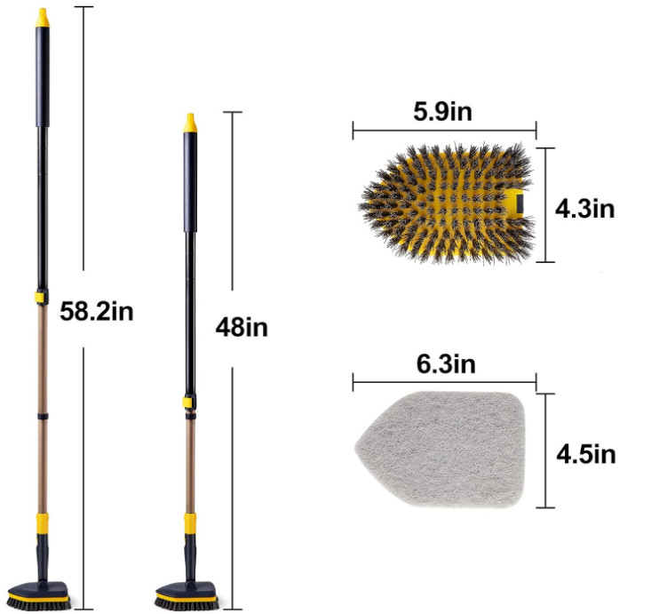 2-in-1 Tub Tile Scrubber Brush with Telescopic Pole & Pads for Bathroom, Sink