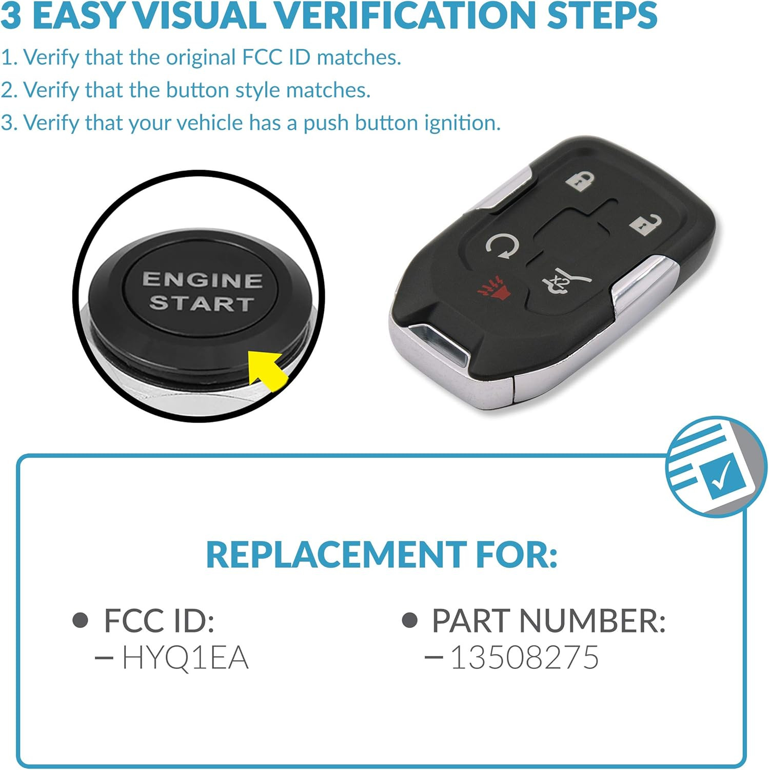 Replacement for 5 Button Proximity Smart Key for GMC Acadia HYQ1EA 13508275