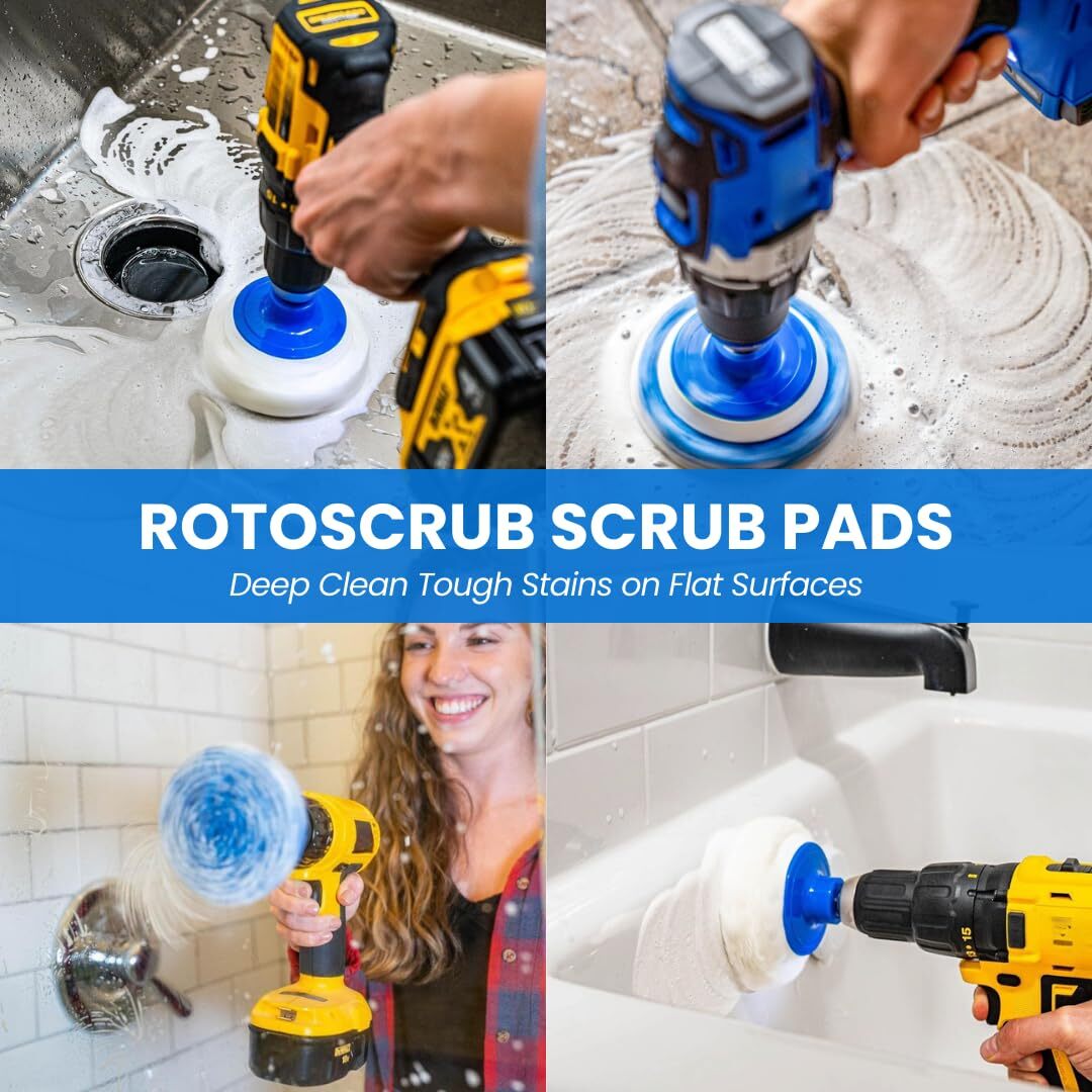 Bathroom Cleaning Scrub Pads + Drill Powered Scrub Brush Drill Accessory Combo K