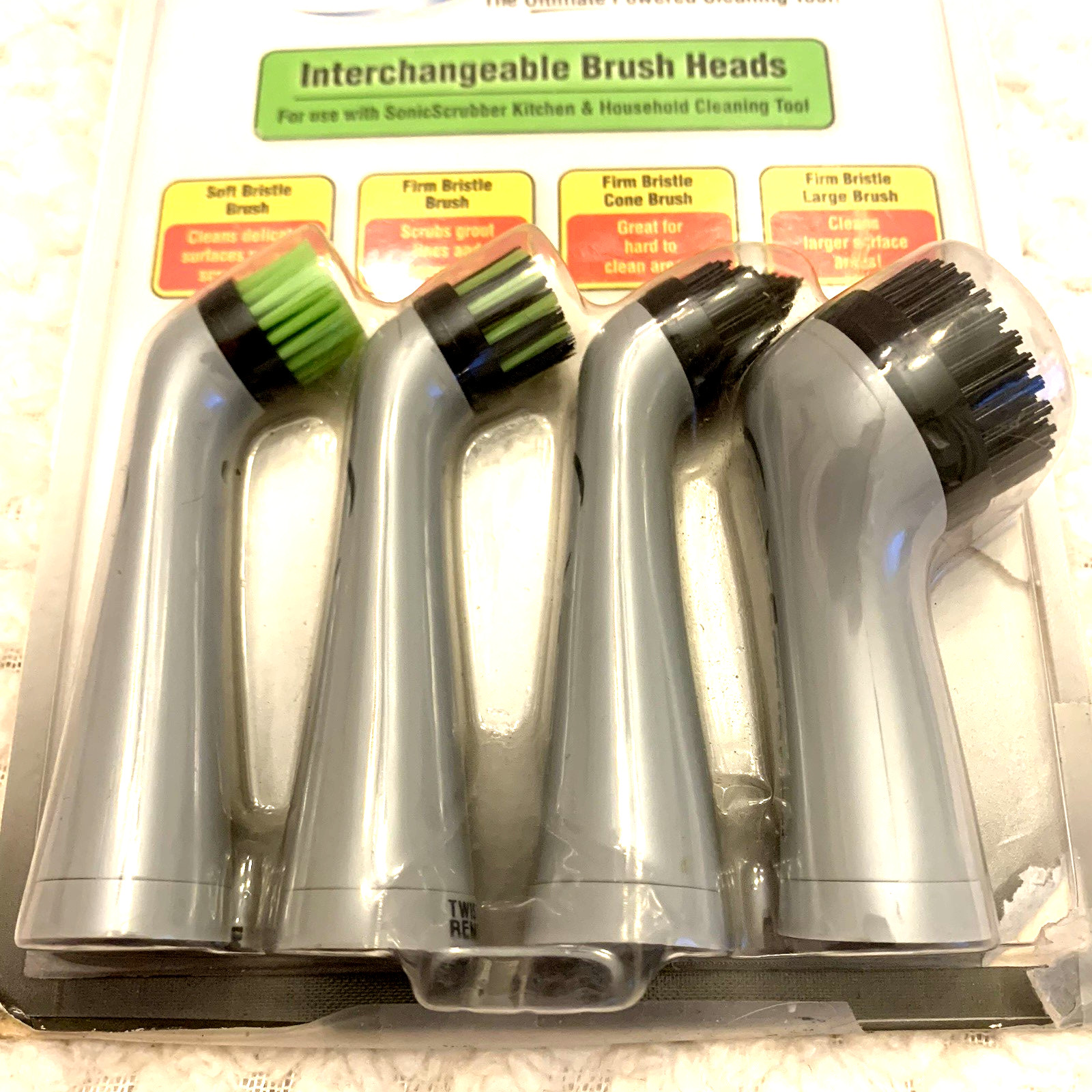 SONIC SCRUBBER 4 Pk Interchangeable Brush Heads Adaptive Power Cleaning Wash