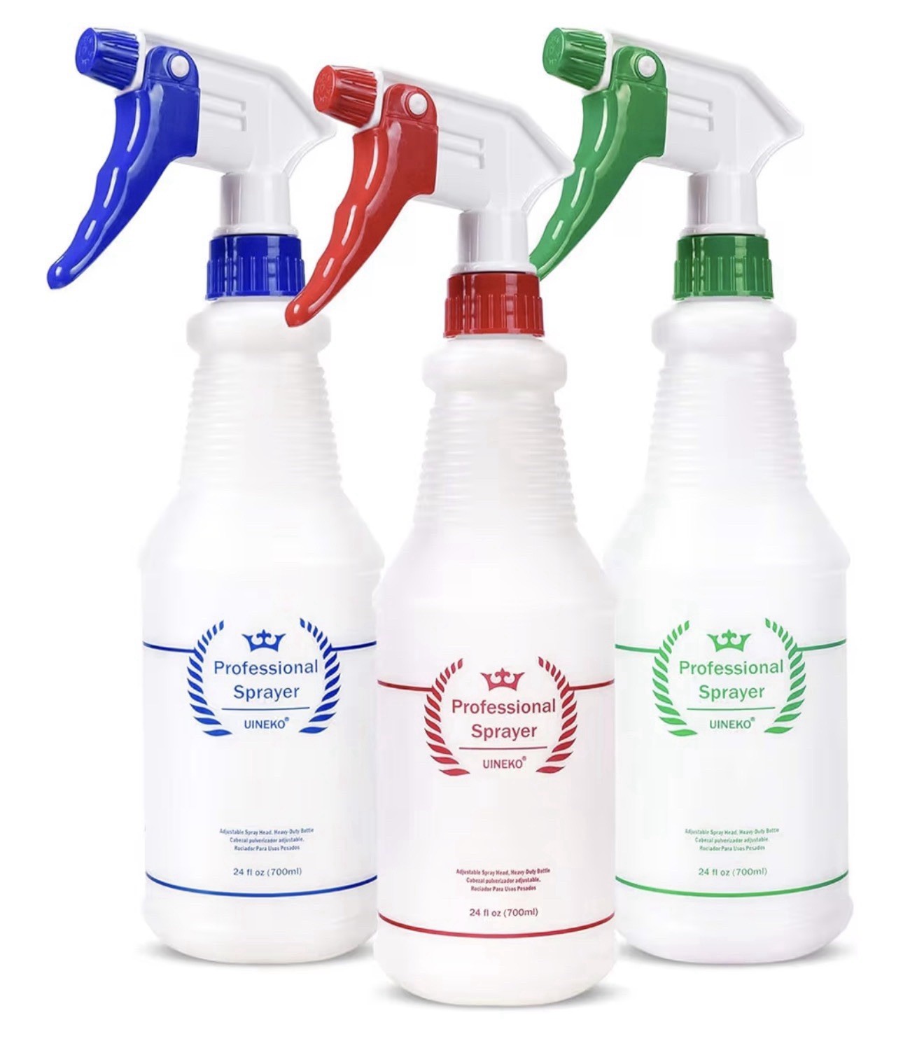 Uineko Professional Adjustable Spray Head Heavy Duty Spray Bottles 24 oz 3 Pack