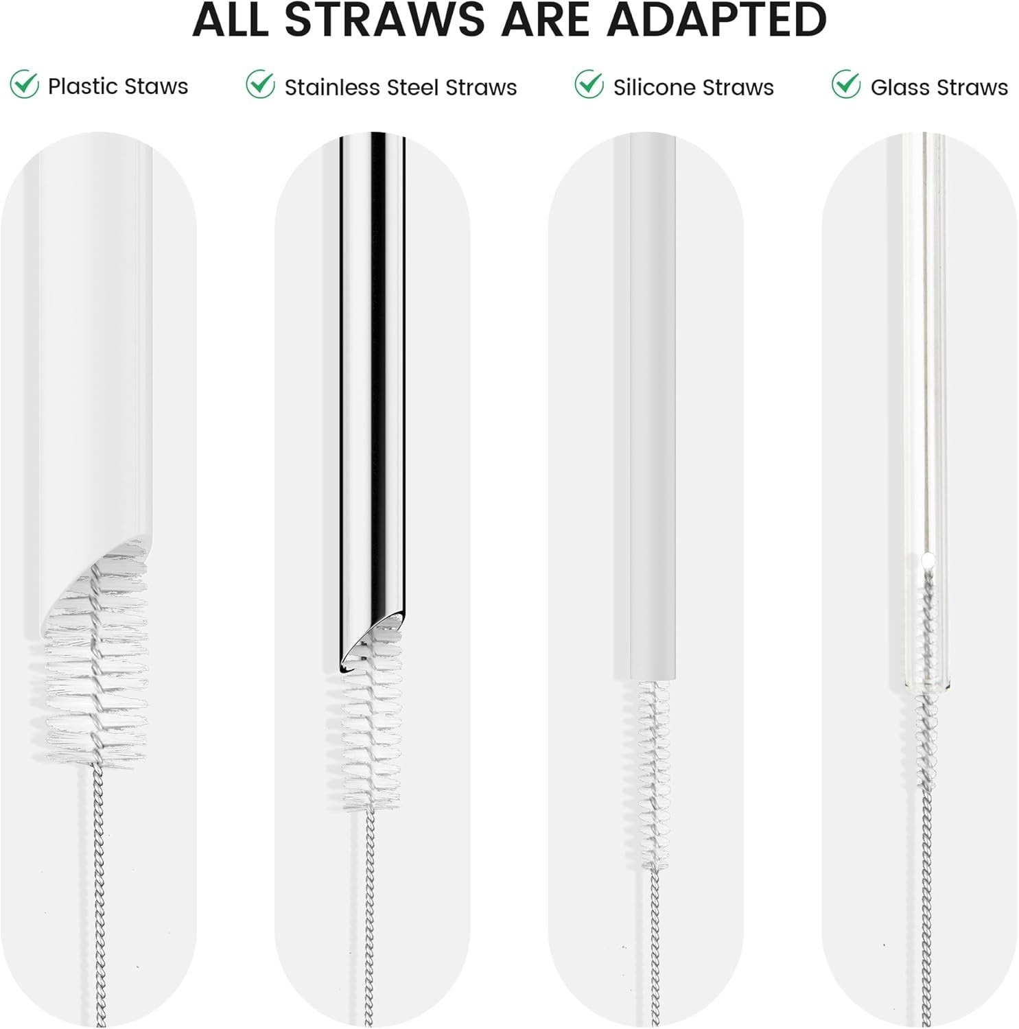10 Pack Reusable Straw & Tube Cleaner Brushes Assorted Sizes