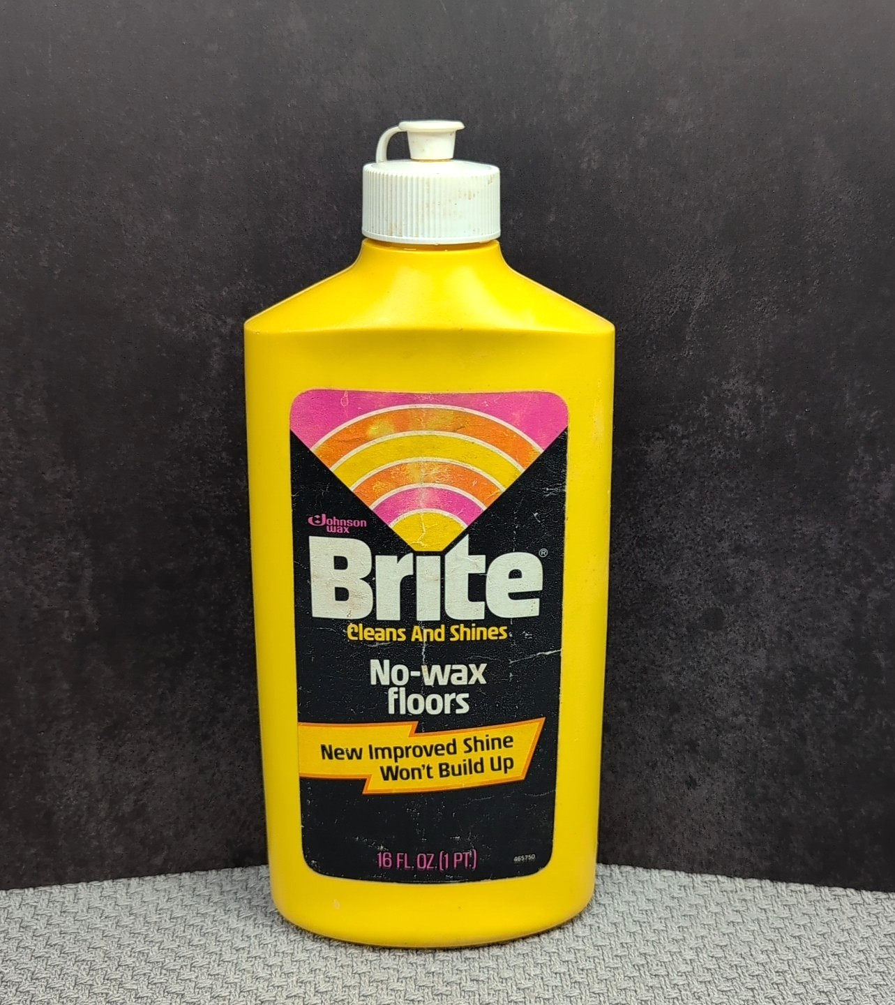Vintage 1982 Brite No-Wax Floor Cleaner 16oz Bottle 79% Full Prop S.C. Johnson