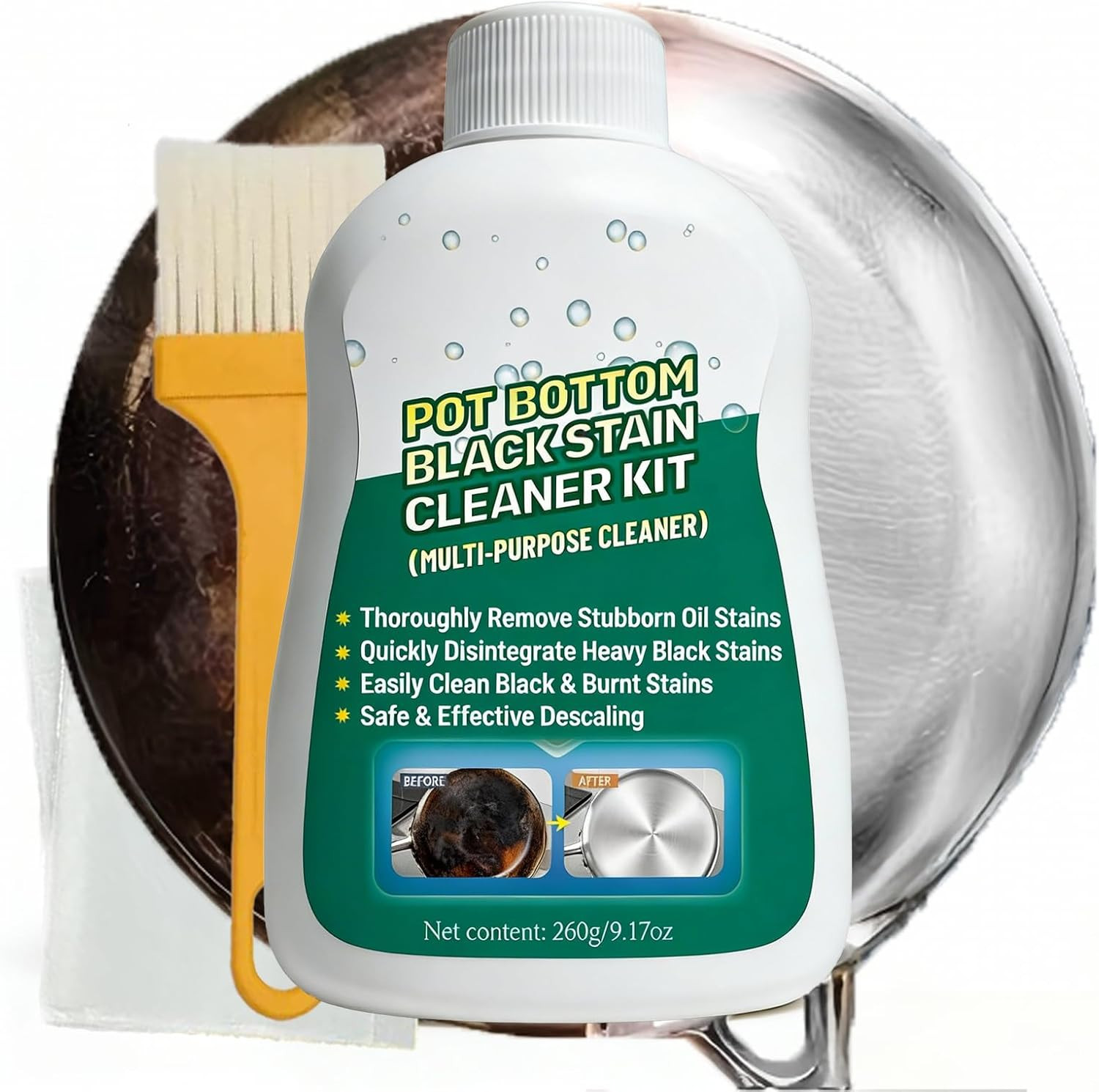 Pot Bottom Black Stain Cleaner Kit, Multi-Purpose Oil Stain Remover, Pot and Pan
