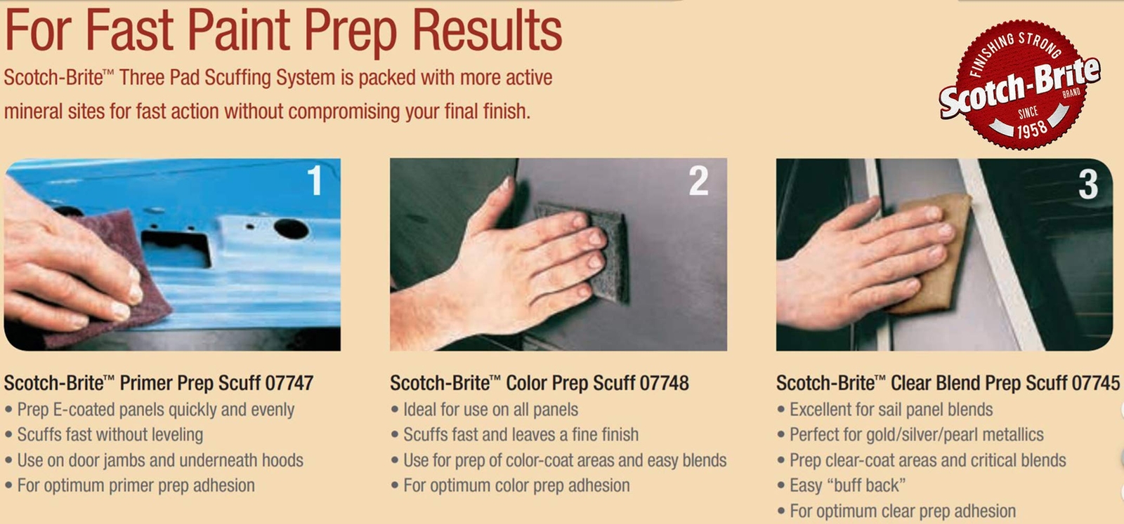 30 Count Scotch Brite Primer Prep Scuff Aluminum Oxide Non Woven Pads