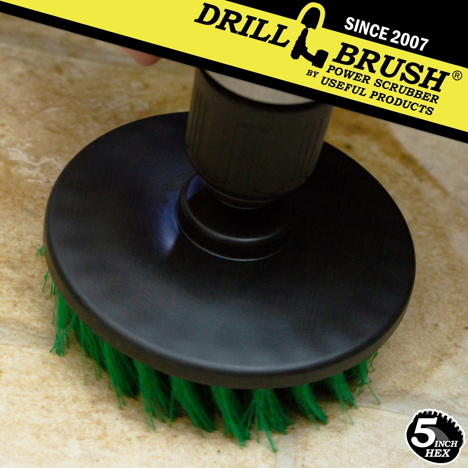 5 Inch Diameter Green Medium Stiffness Drill Brush Attachment by Drillbrush