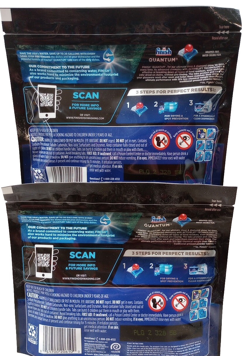 2PCK Finish Powerball Quantum Dishwasher Detergent 15 Tabs Each No Pre Rinse
