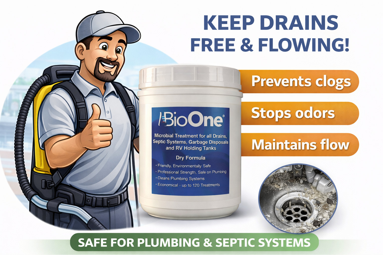 BioOne Septic Drain Treatment Dry 2lb 6 Pack 600 Treatments B1DRY Commercial