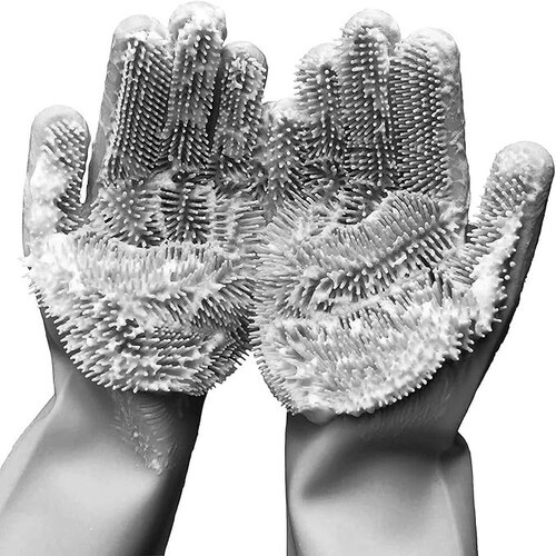 Silicone Dishwashing Gloves, Reusable Rubber Scrubbing Gloves for Kitchen, Cars