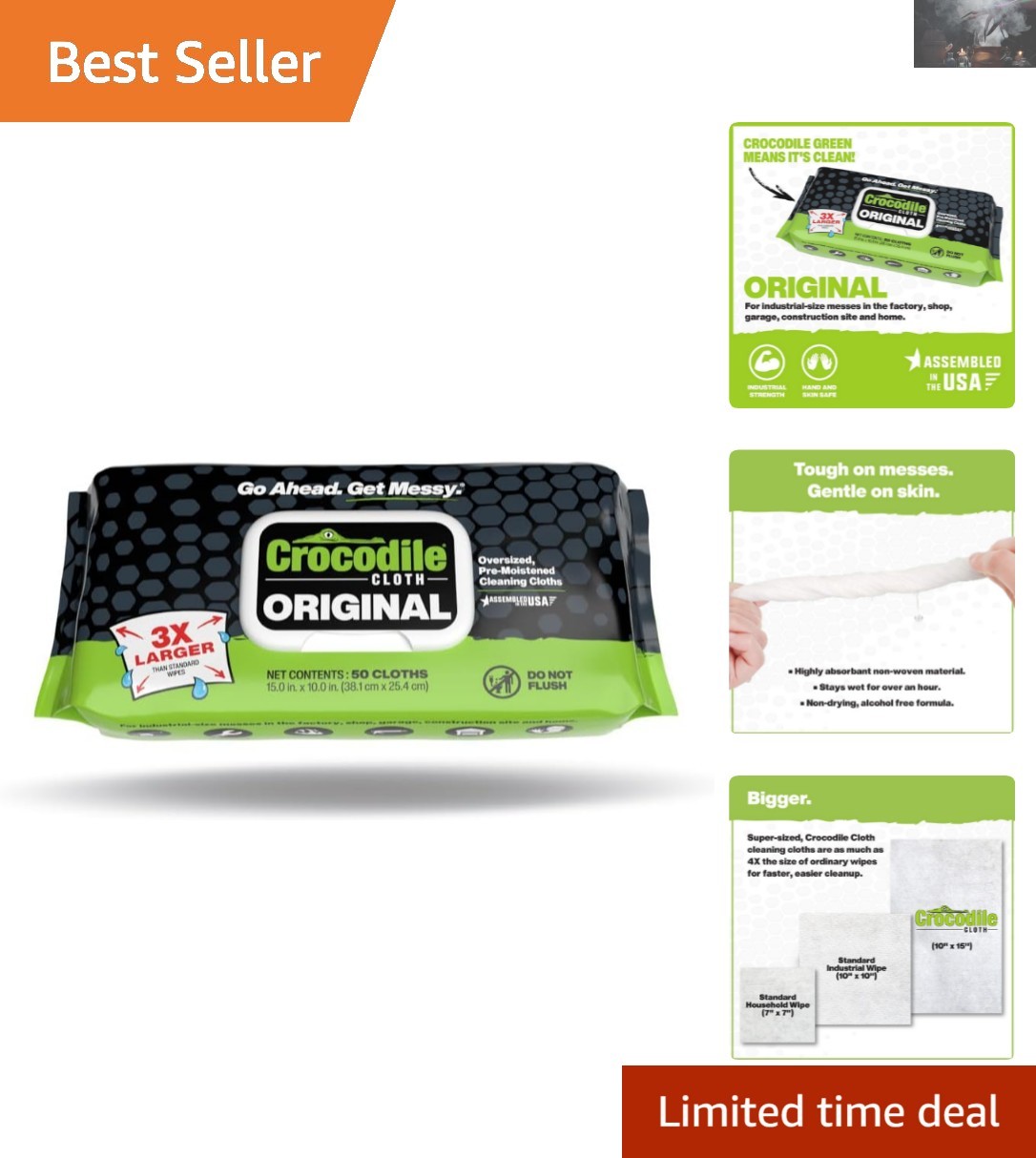 Heavy-Duty Multi-Surface Cleaning Wipes – 50 Count, Water-Based Formula