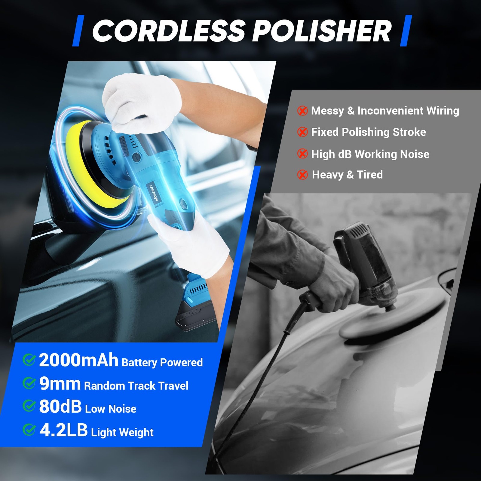 23PCS Cordless Buffer Polisher Kit with 2×2.0Ah Battery & Charger, 10000RPM 1…