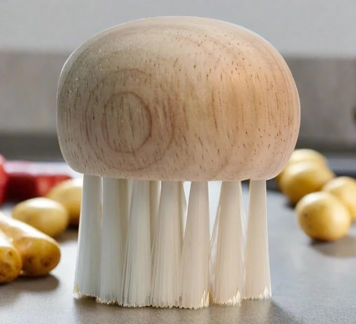 Mushroom Brush Beechwood Handle Natural Bristles Vegetable Scrubber