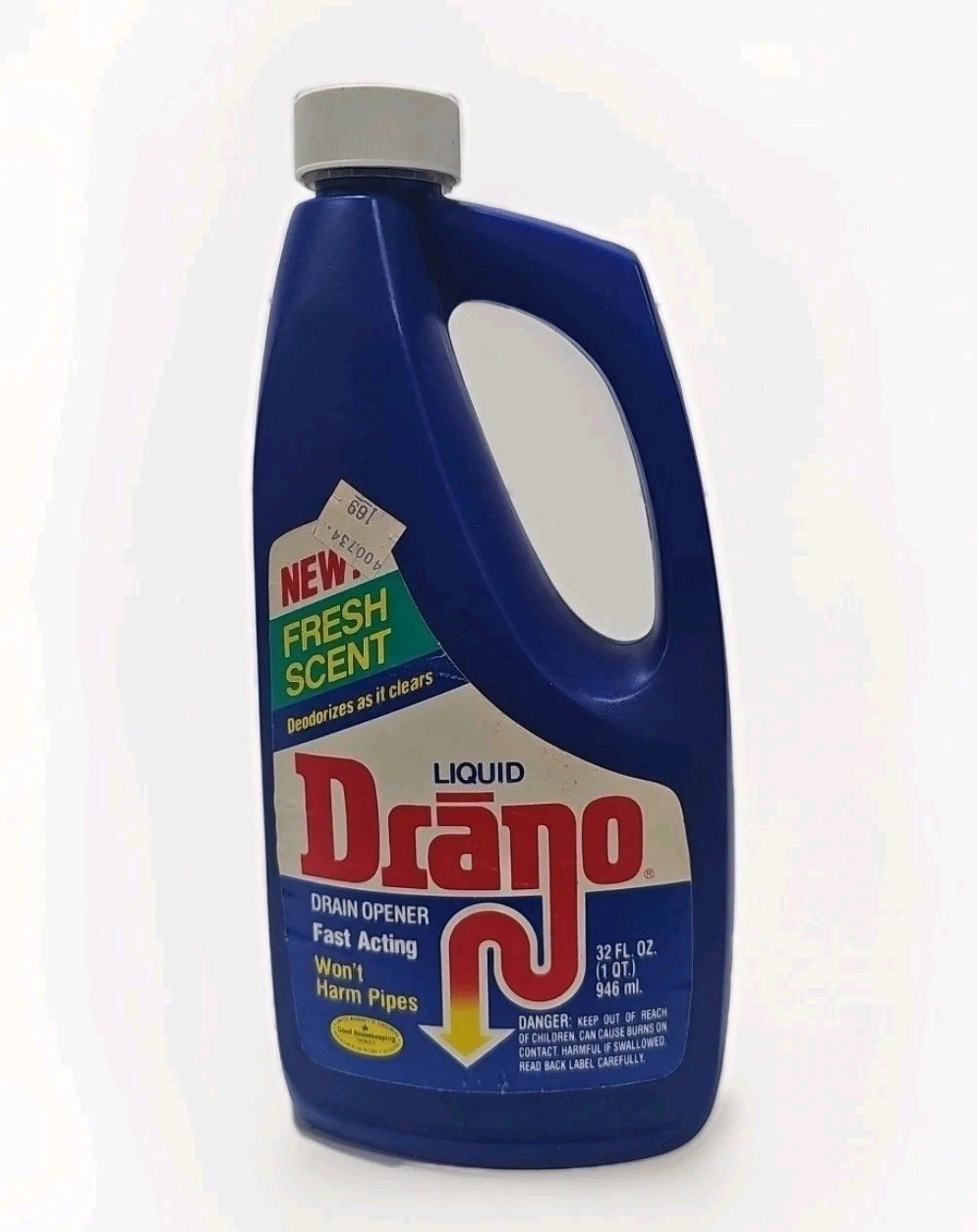 Vintage 1984 Liquid Drano Clog Remover Plastic Bottle 32 Fl. Oz 3/4 Full Retro