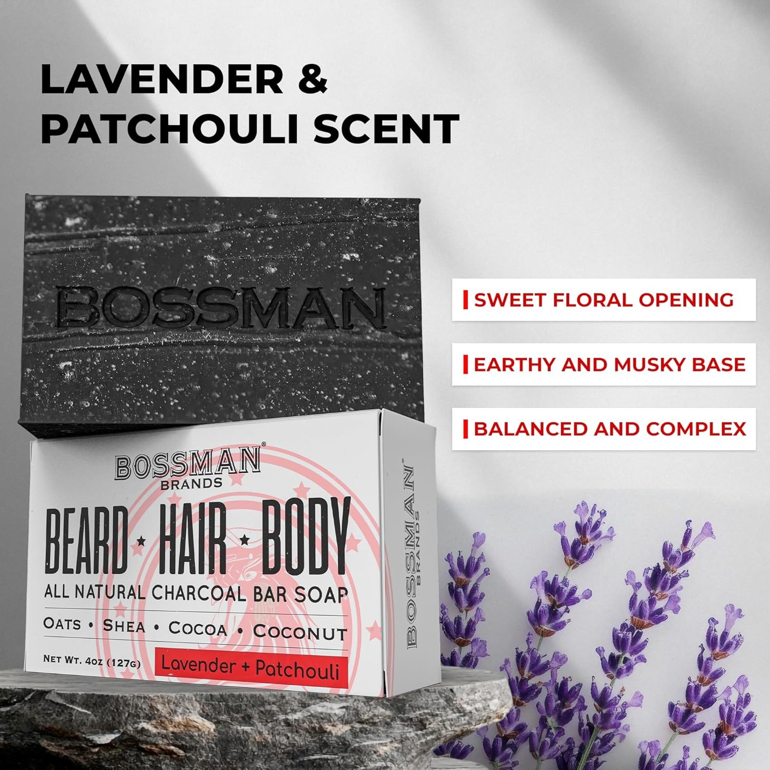 4-in-1 Charcoal Soap Bar (4 oz) – Bar Soap for Men – Beard Wash, Shampoo, Body