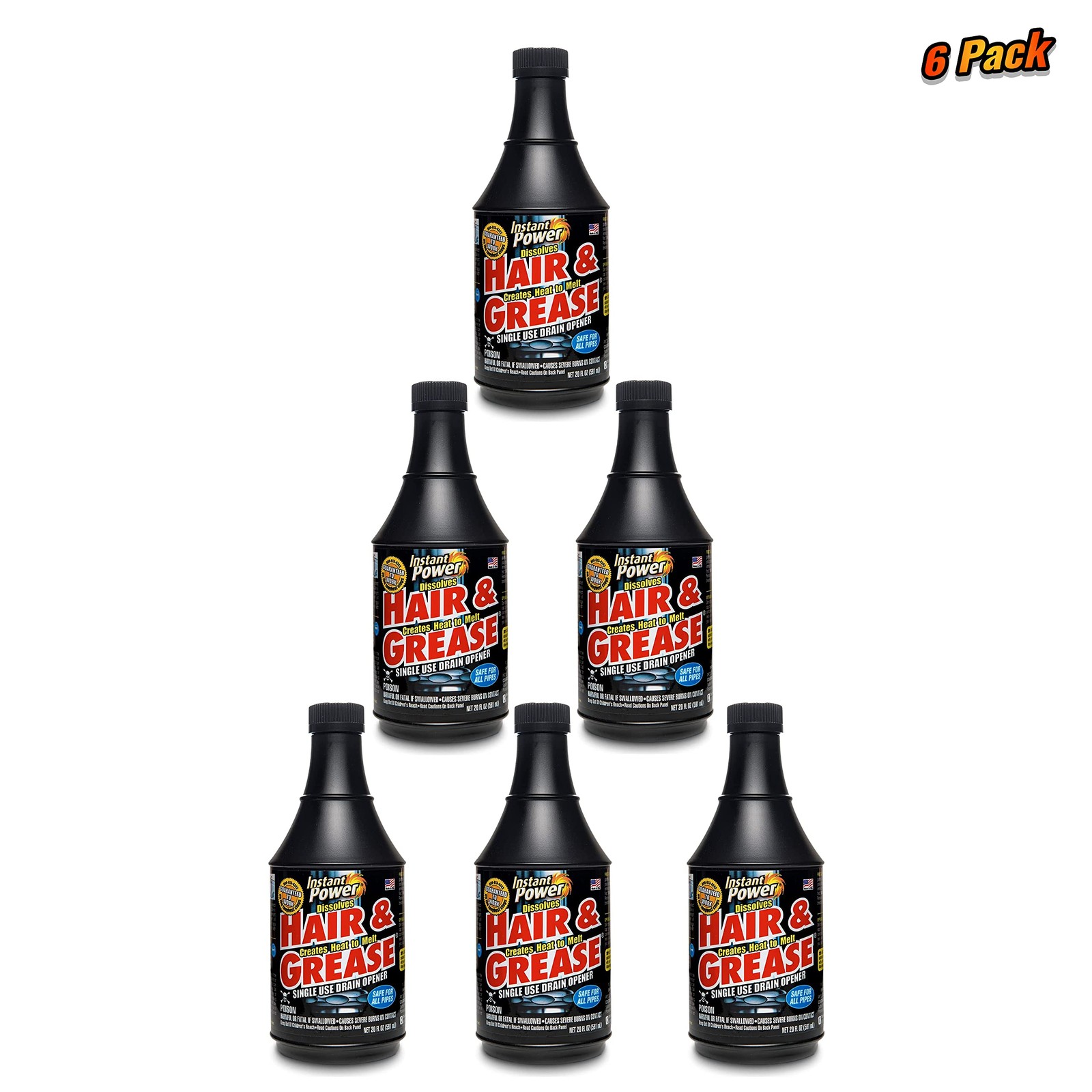 Instant Power 20 Oz Drain Opener Liquid 6 Pack Strongest Non Acid Formula
