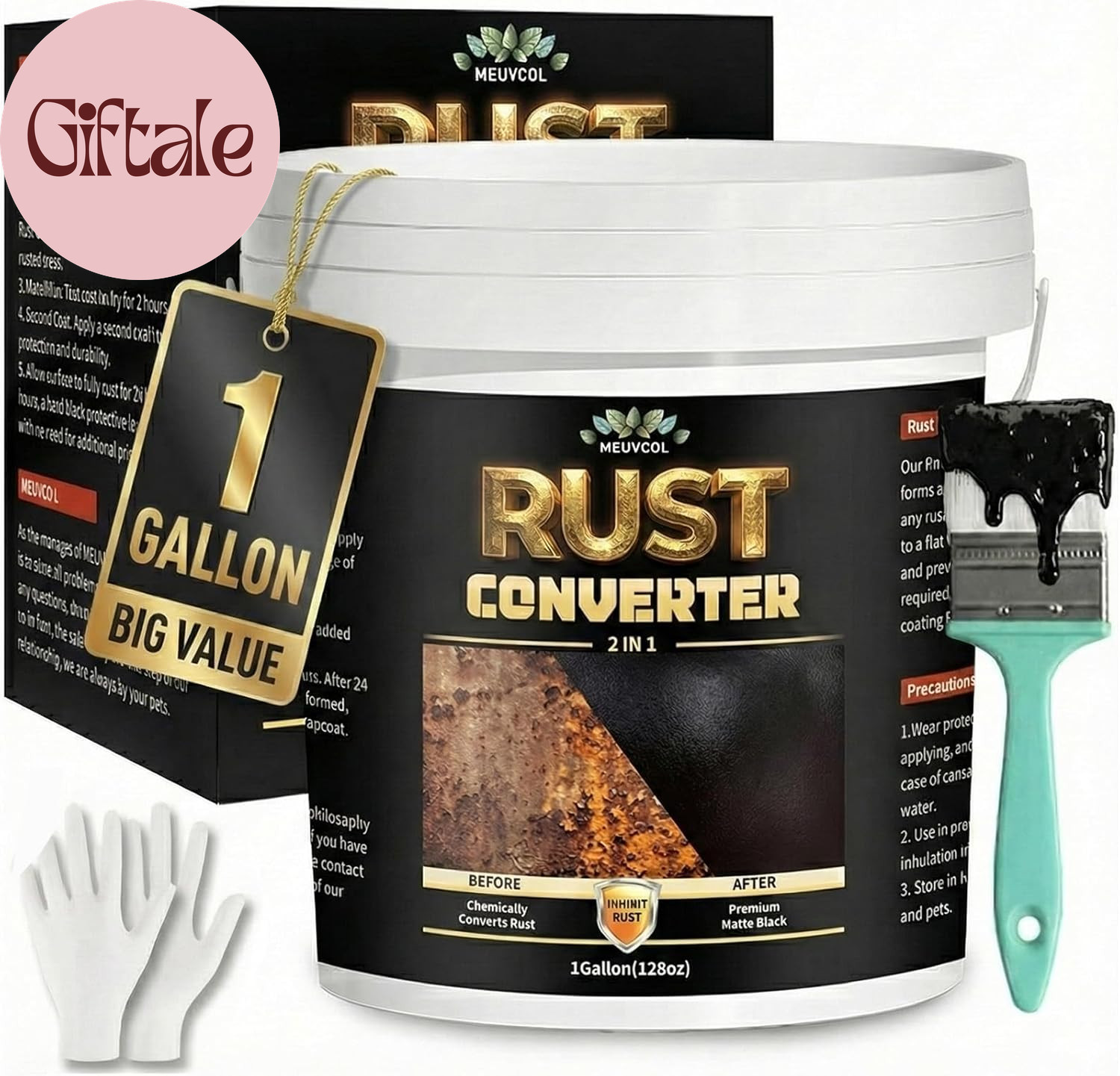 2-In-1 Rust Converter & Metal Primer – 1 Gallon Black Rust Paint Inhibitor for M
