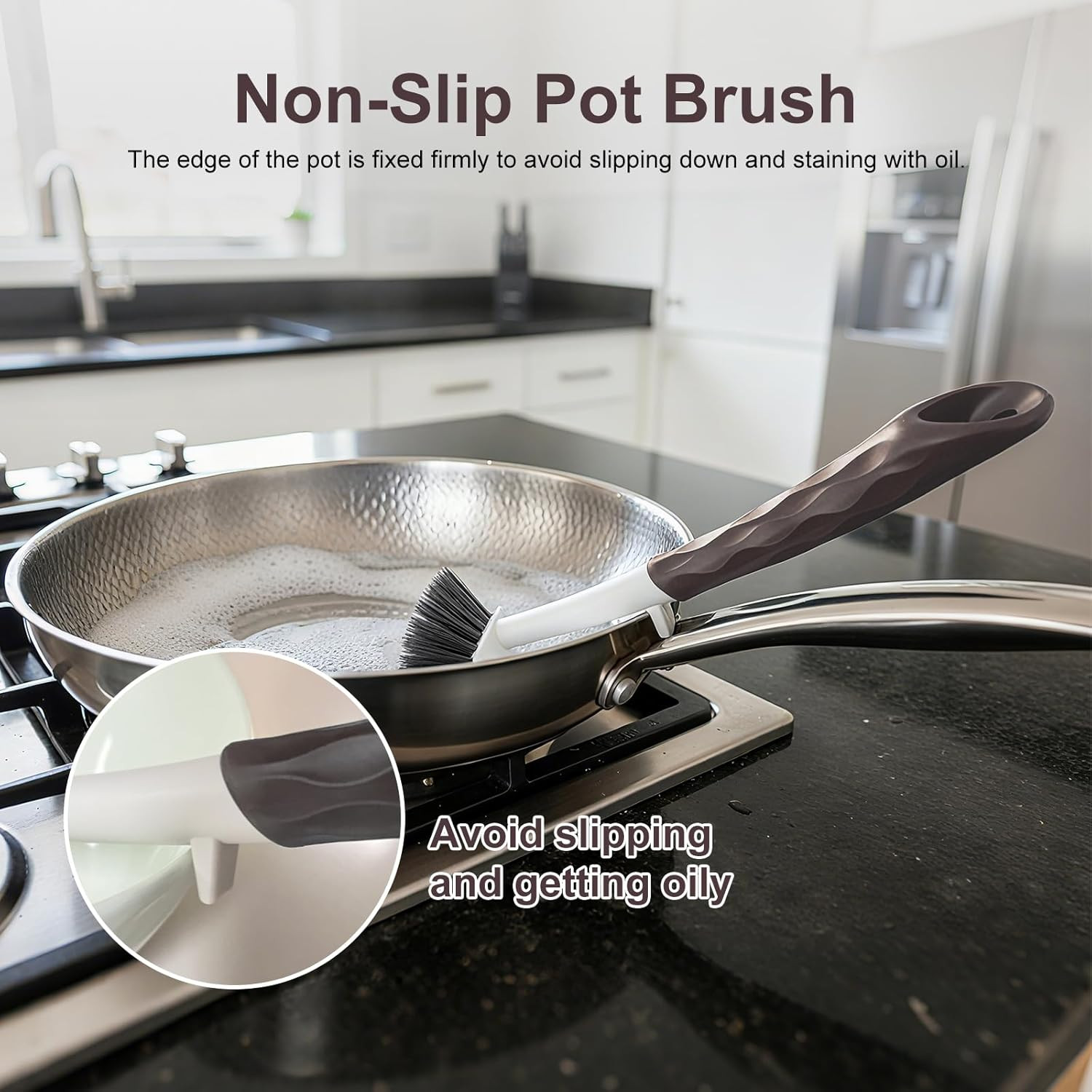 Dish Brush, 2 Pack with Comfortable Handle, with Built-In Scraper, Scrub Brush w