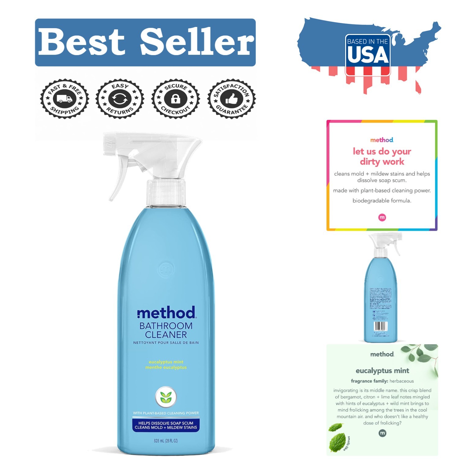 Eco-Friendly Bathroom Cleaner 28 Oz – Removes Grime, Mold & Mildew Effortlessly
