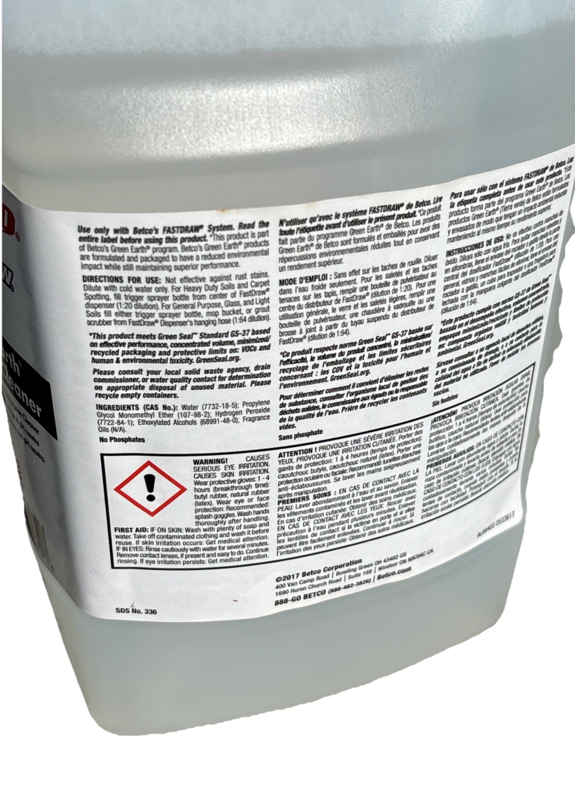 Case Of 4 Betco Green Earth Peroxide Cleaner, Clear 2L Bottles