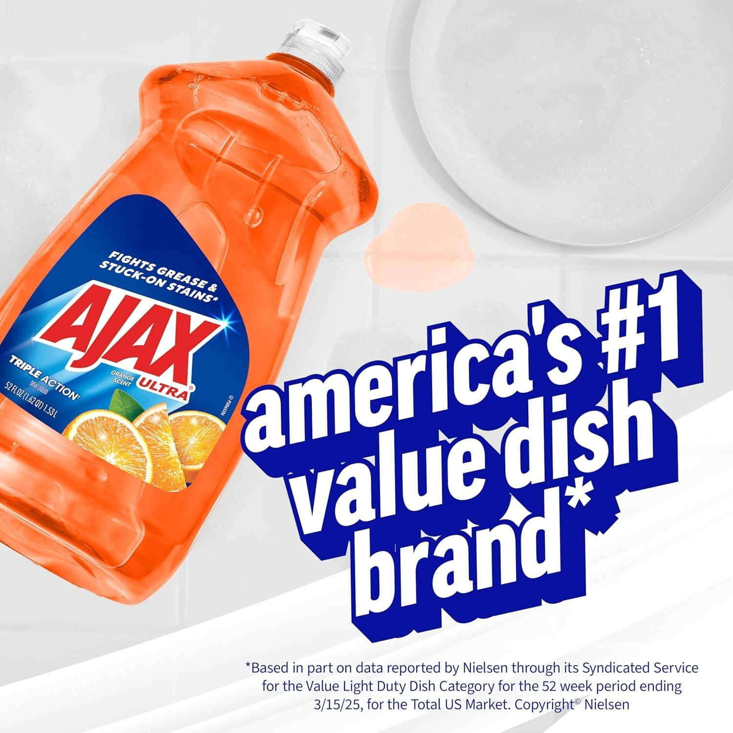 Ultra Liquid Dish Soap Orange Scent Triple Action Easy-Flip Cap 52 fl oz Bottle