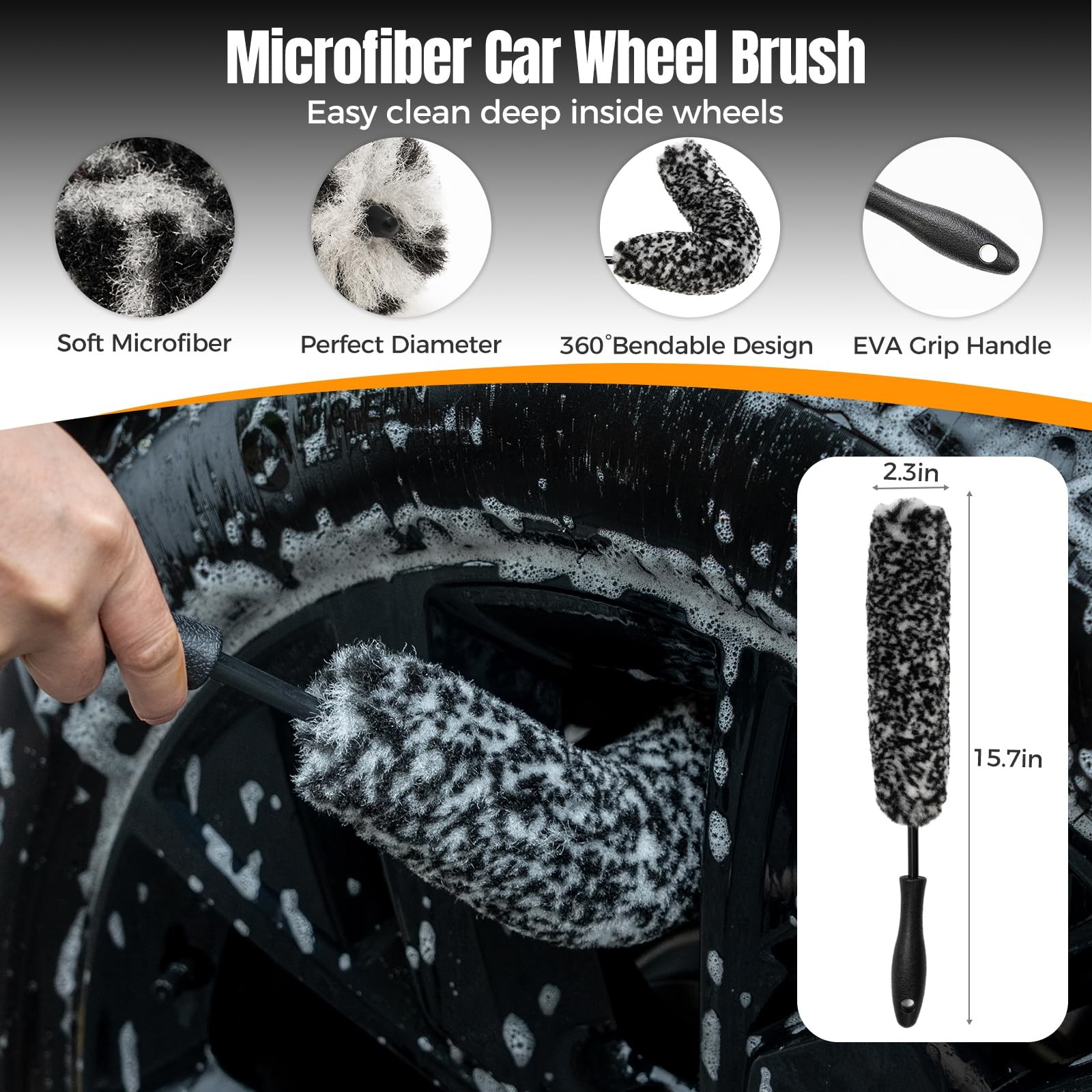 9Pcs Car Wheel Brush kit, Tire Brush, Microfiber Flat Wheel Cleaner Brush, So…