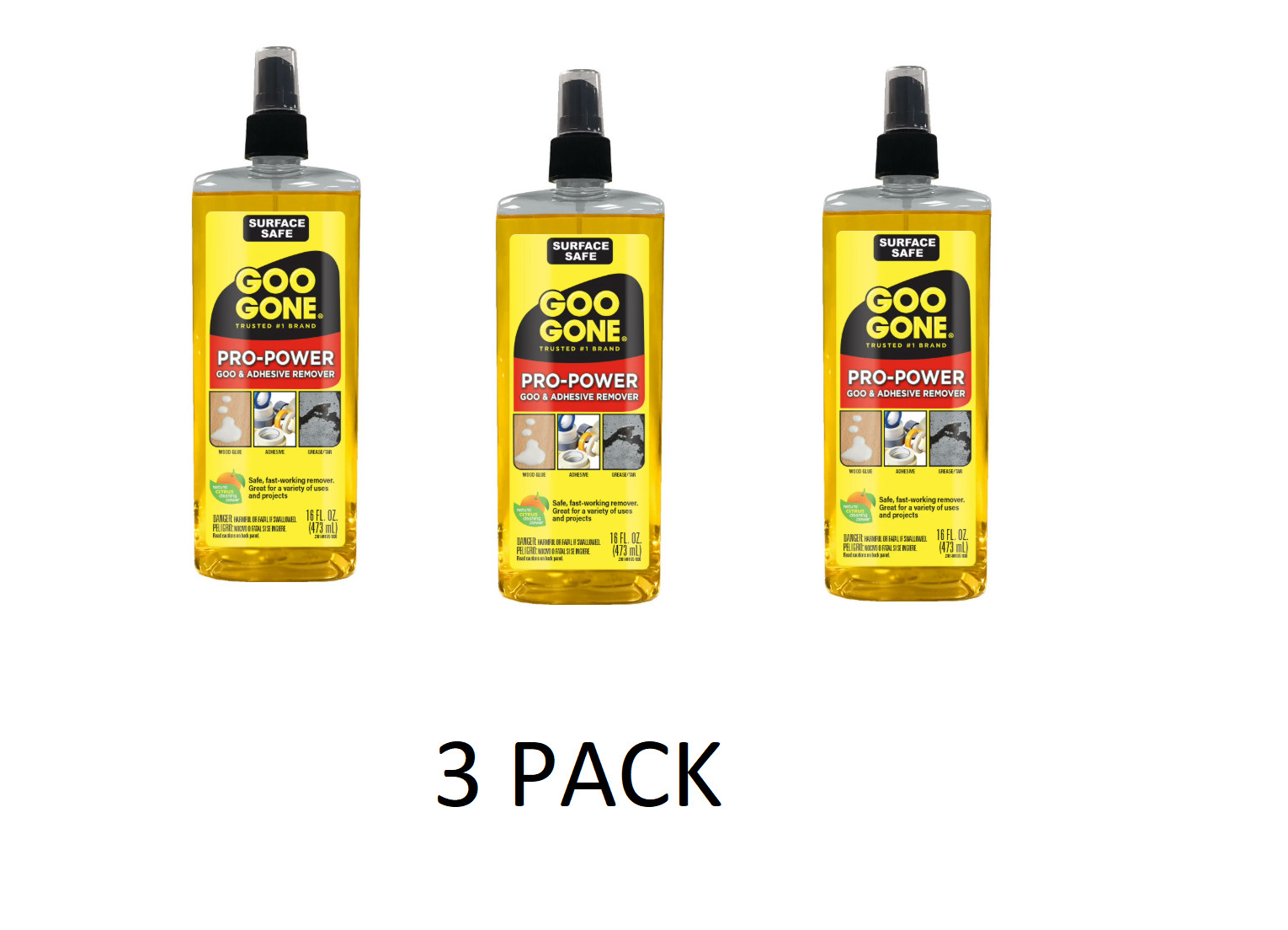 3 PACK Goo Gone Pro-Power Goo & Adhesive Remover Pump Spray, 16 Oz
