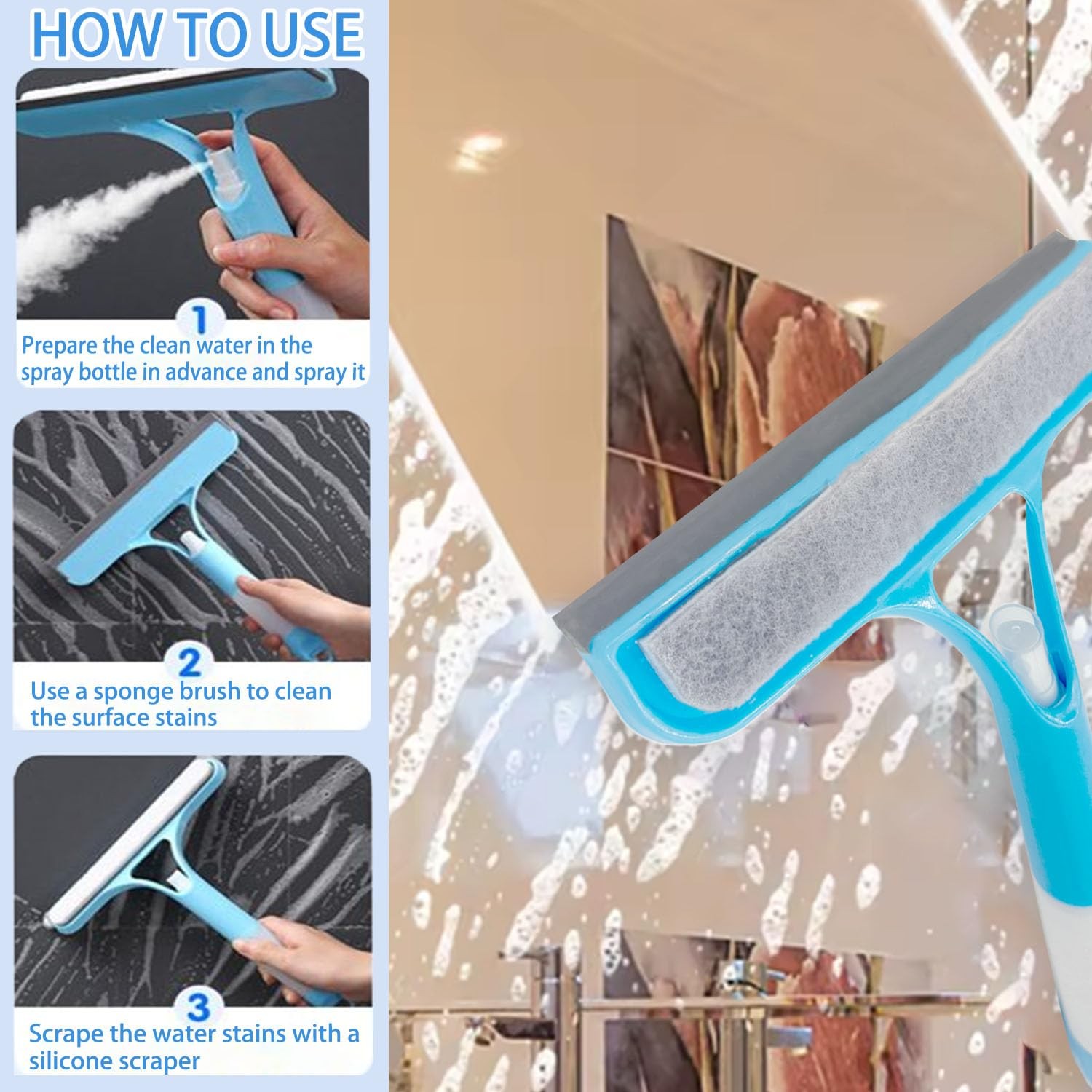 3 in 1 Spray Squeegee, 3 in 1 Window Cleaning Scraper, Window Squeegee with S…