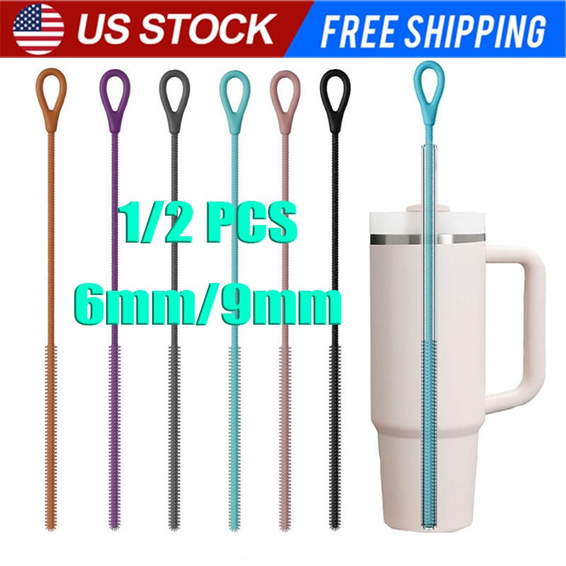 Silicone Straw Cleaner Brush, Reusable, Extra Long for Cleaning Tumbler, Handle
