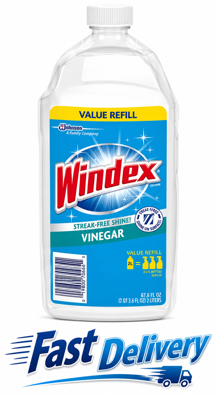 Windex® with Vinegar Glass & Window Cleaner – Refill Bottle, 67.6 fl oz
