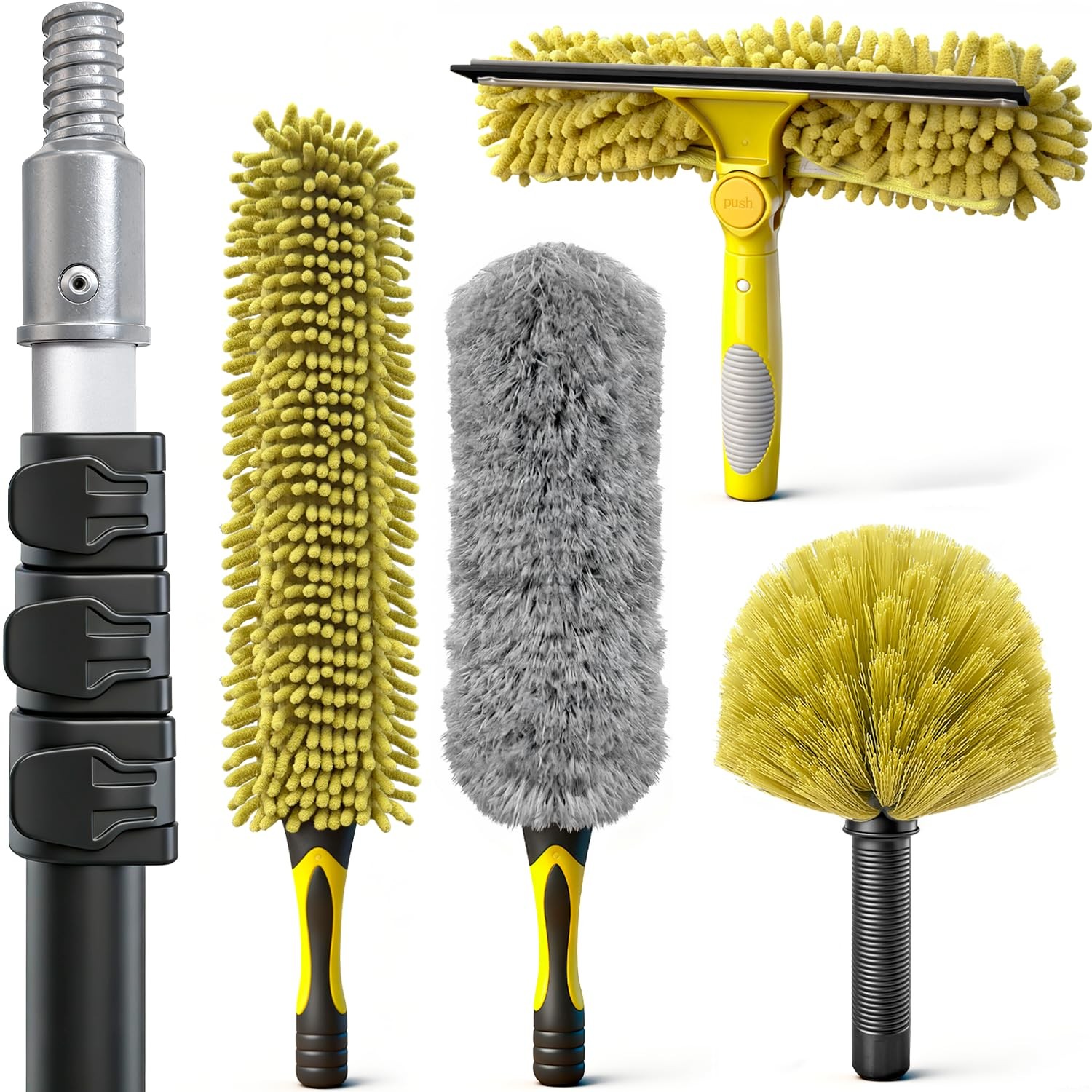 4-12Ft Telescoping Extension Pole Kit 5-in-1 High Reach Duster with Chenille