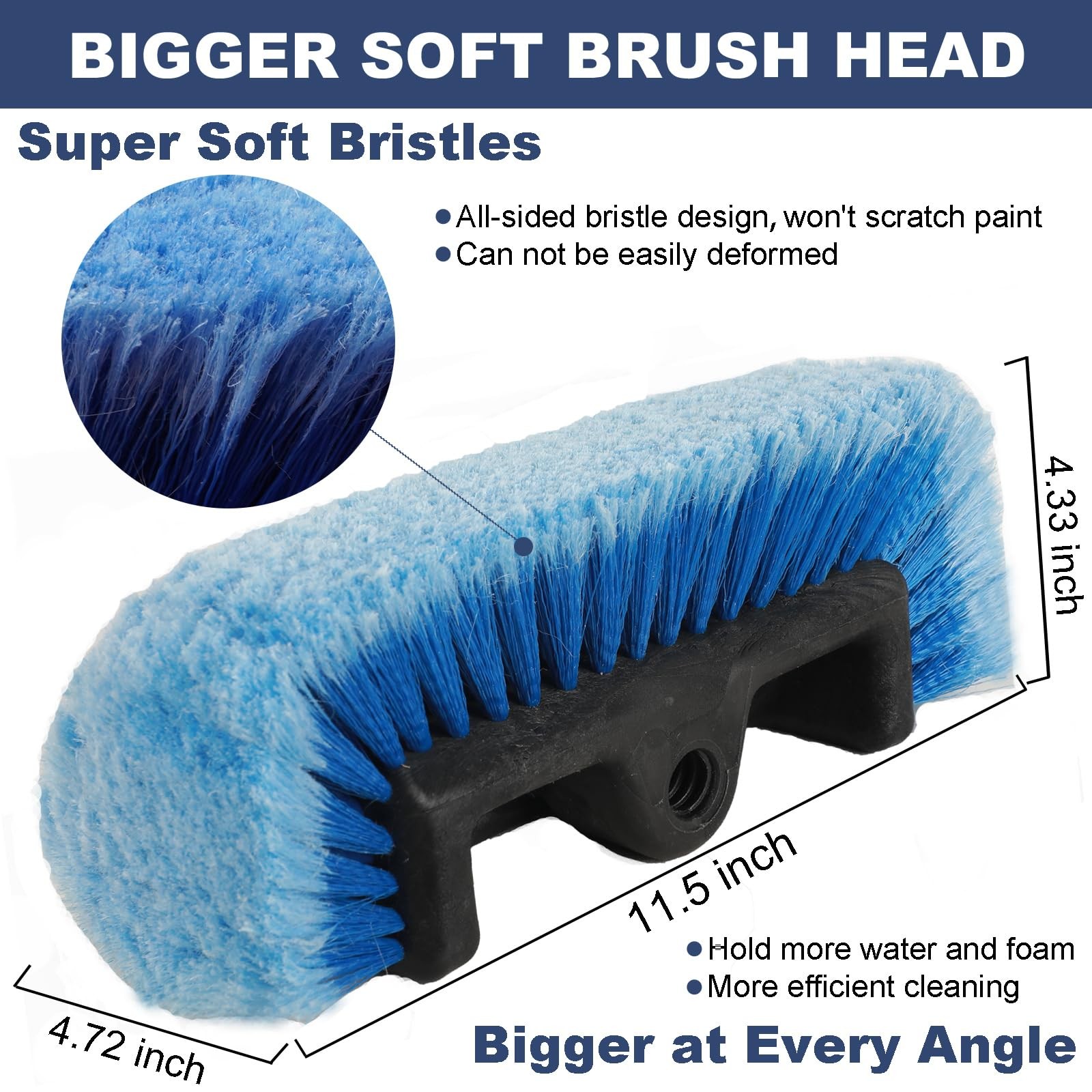 70″ Car Wash Brush with Long Handle, Soft Bristles, and Hose Attachment