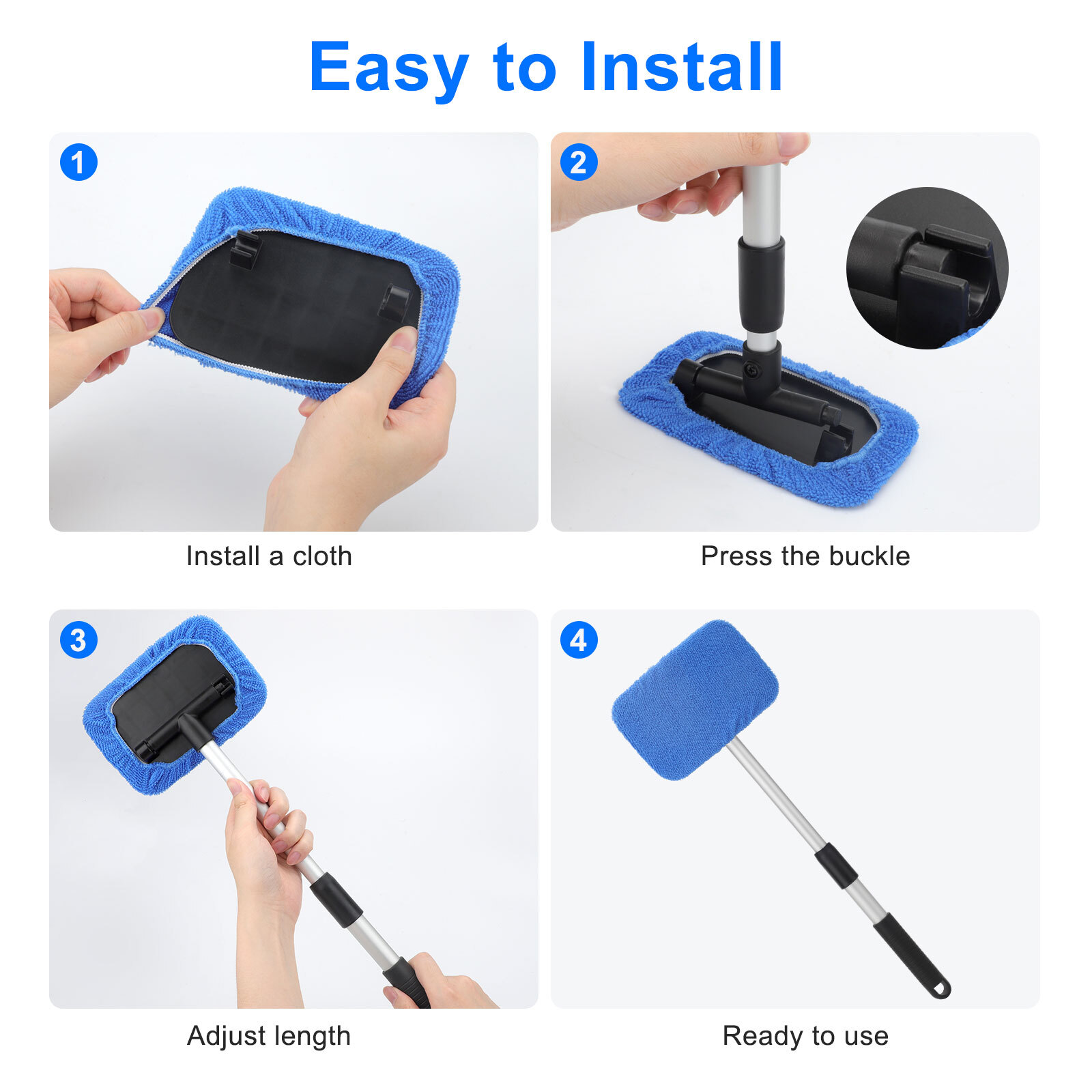 11x Extendable Windshield Cleaner Tool Car Window Cleaning Wash Glass Wiper Kit